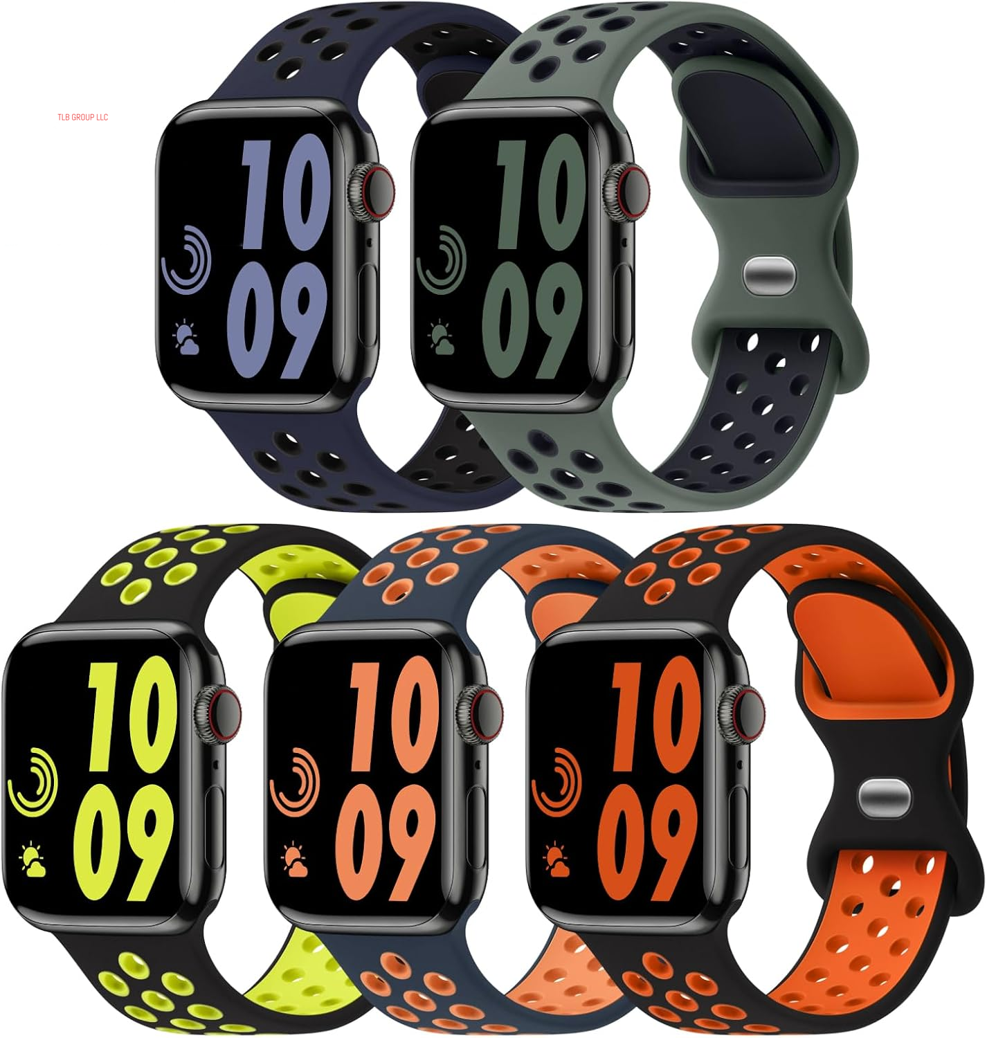 5 Pack Sport Bands Compatible with Apple Watch Band 44Mm 45Mm 46Mm 42Mm 41Mm 40Mm 38Mm 49Mm for Men Women, Breathable Silicone Wrist Strap for Iwatch Series 10 9 SE 8 7 6 5 4 3 2 1 Ultra 2