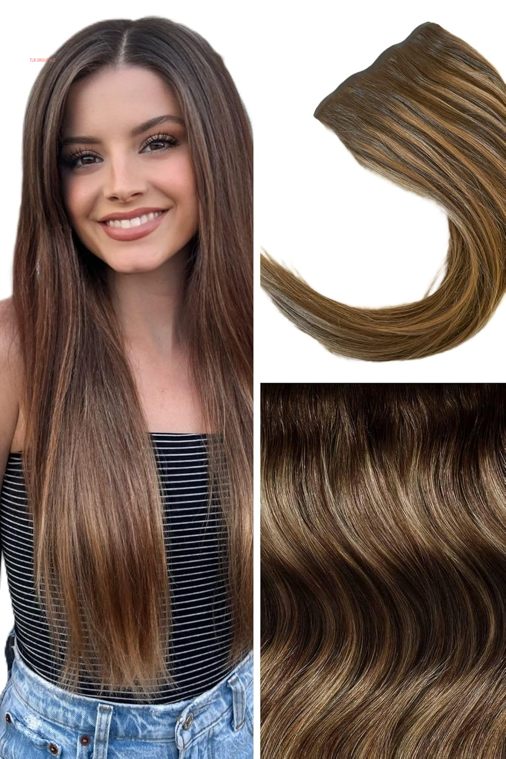 Remy Cuticle Intact Double Drawn Real Human Hair Straight Hair Seamless Invisible Clip in Hair Extentions #2 Dark Chocolate Brown 110G 20 Inch 8 Pcs