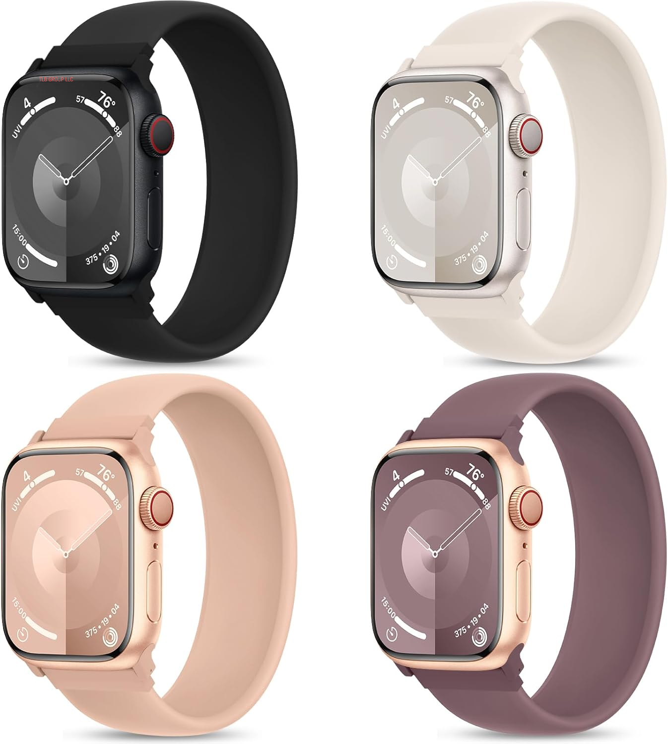 4 Pack Sport Solo Loop Bands Compatible with Apple Watch Band 40Mm 38Mm 41Mm 42Mm 44Mm 45Mm 49Mm 46Mm, Soft Silicone Waterproof Strap for Iwatch Bands Series 10 9 Ultra 8 7 6 5 4 3 2 1 SE Women Men
