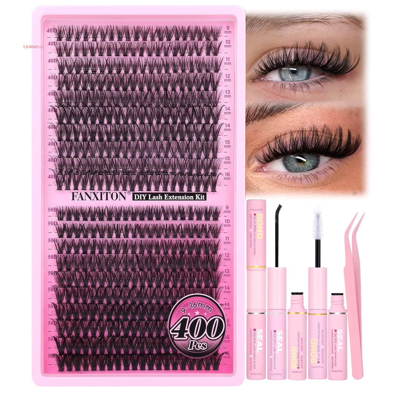 DIY Lash Extension Kit 40D+50D Volume Lash Clusters Kit with Lash Bond and Seal 280 Pcs Thick Individual Lashes 9-16 Mm D Mink Lashes Cluster, Lash Cluster Remover and Tweezers by