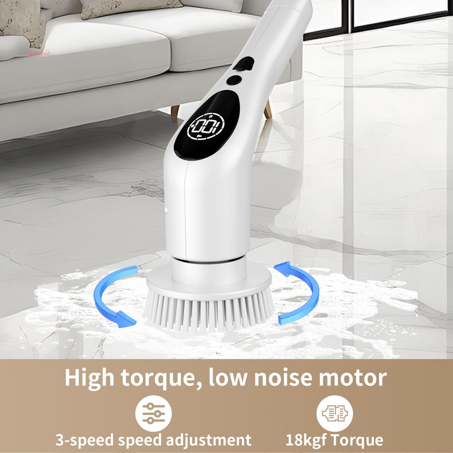 Electric Spin Scrubber Cordless Cleaning Brush Shower Cleaning Brush with 9 Replaceable Brush Heads Long Handle Shower Cleaner Brush for Bathroom, White, TD-8136