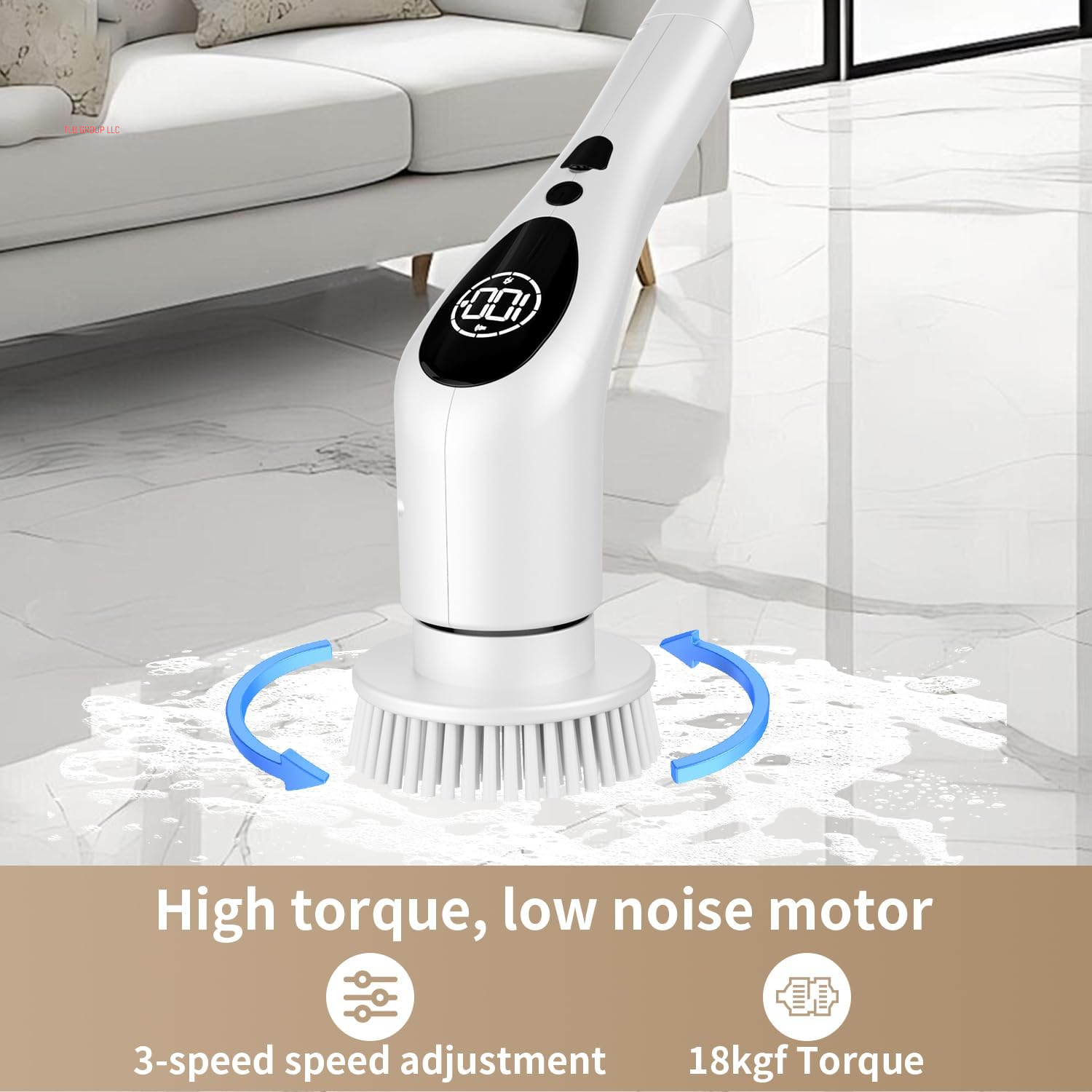 Electric Spin Scrubber Cordless Cleaning Brush Shower Cleaning Brush with 9 Replaceable Brush Heads Long Handle Shower Cleaner Brush for Bathroom, White, TD-8136