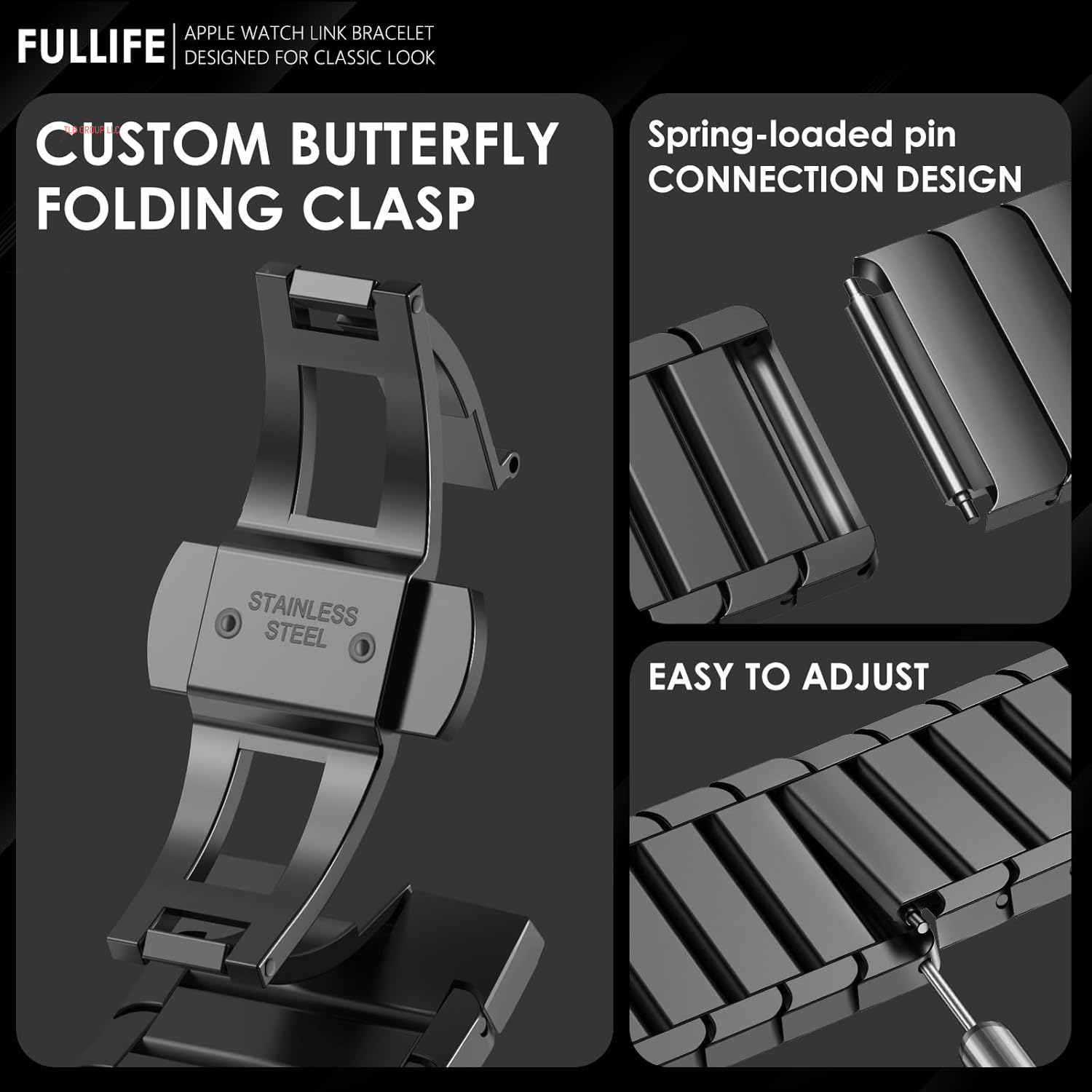 Stainless Steel Band Compatible with Apple Watch Band 49Mm for Men, Durable Metal Strap for Apple Watch Ultra 2/Ultra 49Mm, Series 10 46Mm, 9/8/7 45Mm, SE2/6/5/4 44Mm, 3/2/1 42Mm, Black