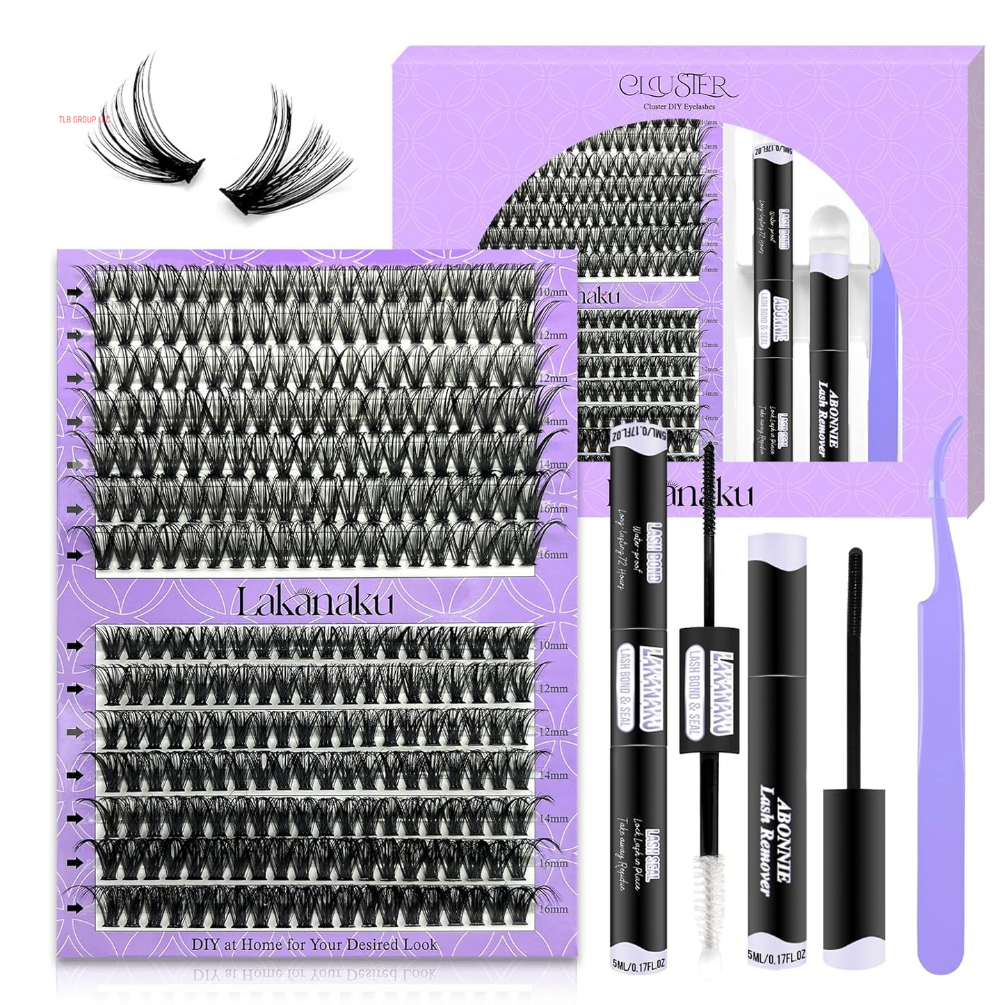 DIY Lash Extension Kit,280 Pcs Cluster Lash Extensions, 10-16Mm Mix Wispy Lash Clusters, 40D+50D D Curl Lash Clusters Kit with Bond and Seal and Tweezer and Remover,Fluffty Lash Extensions