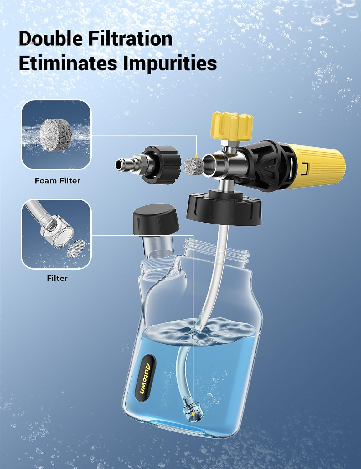 Foam Cannon for Pressure Washer, Car Wash Foam Sprayer with 1/4” Quick Connector, Heavy Duty Car Wash Foam Gun, Adjustable Nozzle, Wide Neck, 1 L Bottle