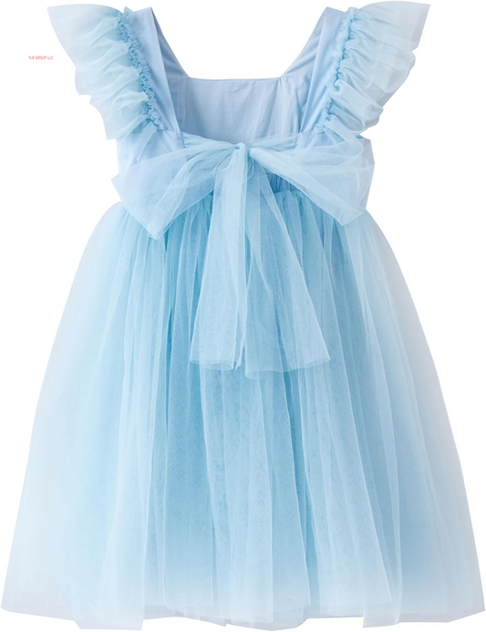 Toddler Girls Vintage Party Dress Ruffled Sleeve A-Line Tulle Flower Girl Dresses for Wedding,Birthday