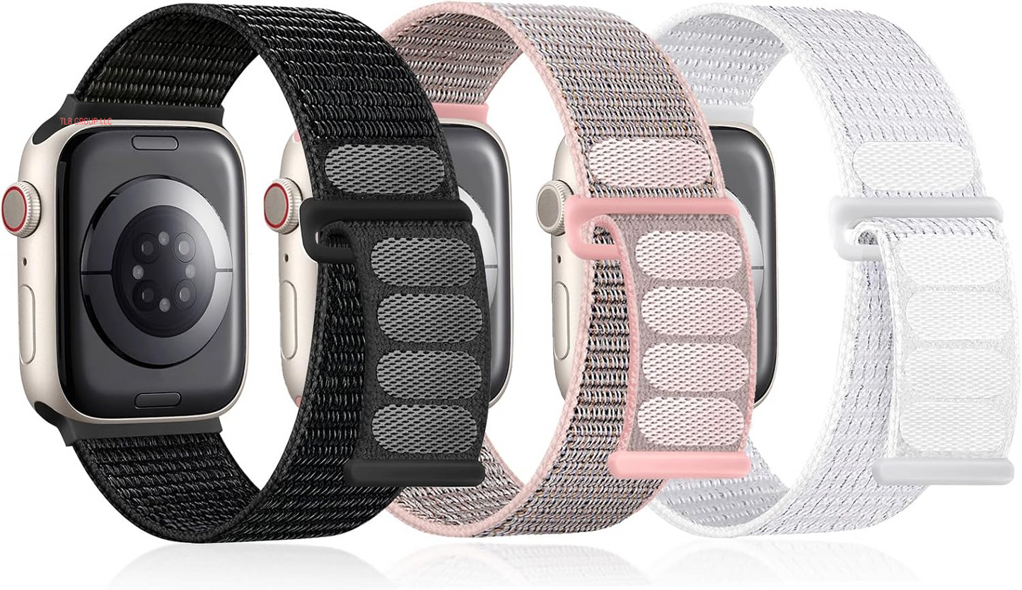 3 Pack Sport Nylon Loop Band Compatible with Apple Watch Band 38Mm 40Mm 41Mm 42Mm 44Mm 45Mm 49Mm 46Mm Women Men, Adjustable Breathable Replacement Strap for Iwatch Series 10/9/8/7/6/5/4/3/2/1/Se/Ultra