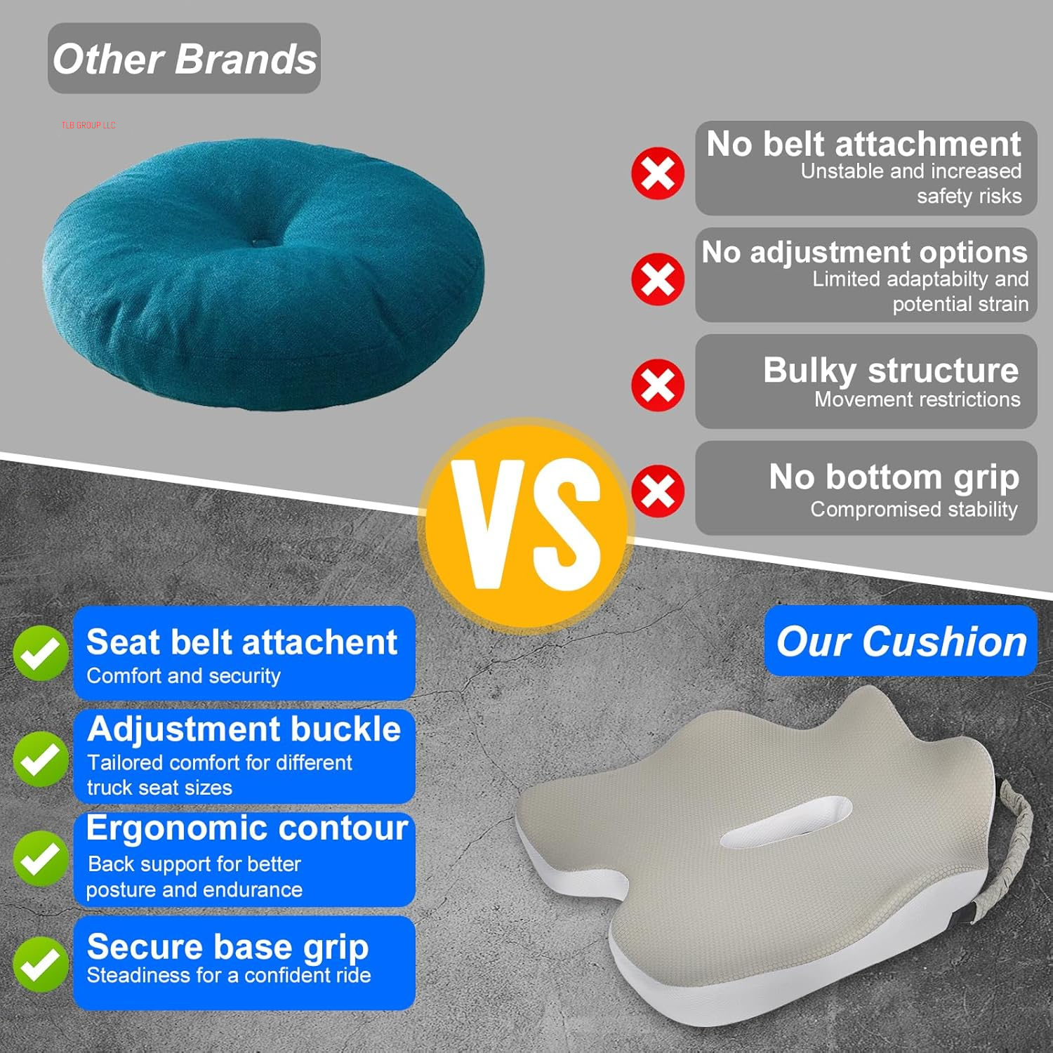 X-Large Seat Cushion for Truck Driver, Upgraded Truck Seat Cushion for Long-Term Driving Back Support & Pain Relief, Greater Memory Foam with Non-Slip Washable Cover, Relieves Truck Car Sitting & Pain TRUCK DRIVER