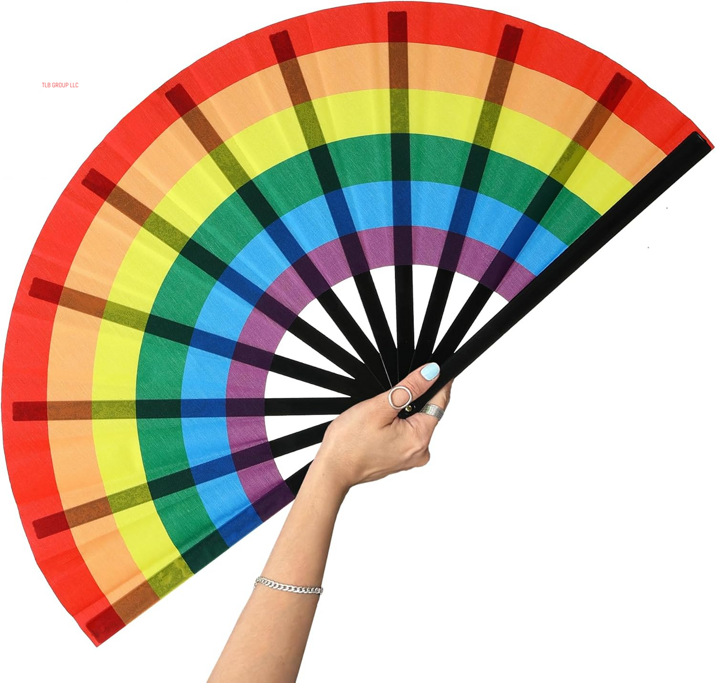 Rainbow Large Folding Fan-Hand Fan Popping Fans for Line Dancing Clacking Fans for Boots on the Ground Dance,Party,Outdoor,Decoration (Blue+Pink)