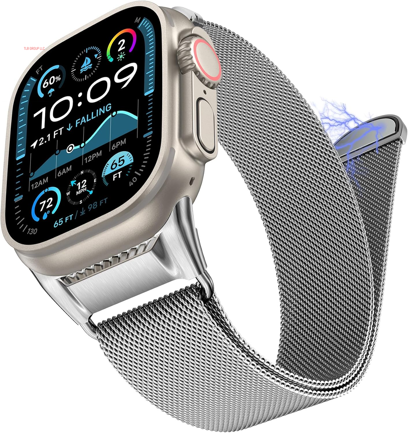Milanese Mesh Loop Compatible with Apple Watch Band Ultra 2/1 49Mm Series 10 46Mm, Mechanical Design Metal Connector for Iwatch Series 9/8/7 45Mm, Se2/Se/Series 6/5/4 44Mm, Series 3/2/1 42Mm