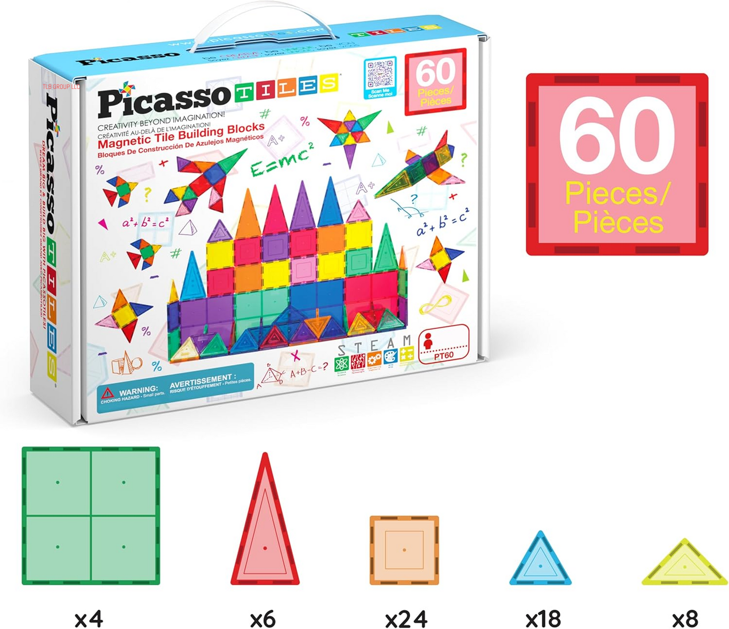 60 Piece Set 60Pcs Magnet Building Tiles Clear Magnetic 3D Blocks Construction Playboards - Creativity beyond Imagination, Inspirational, Recreational, Educational, Conventional