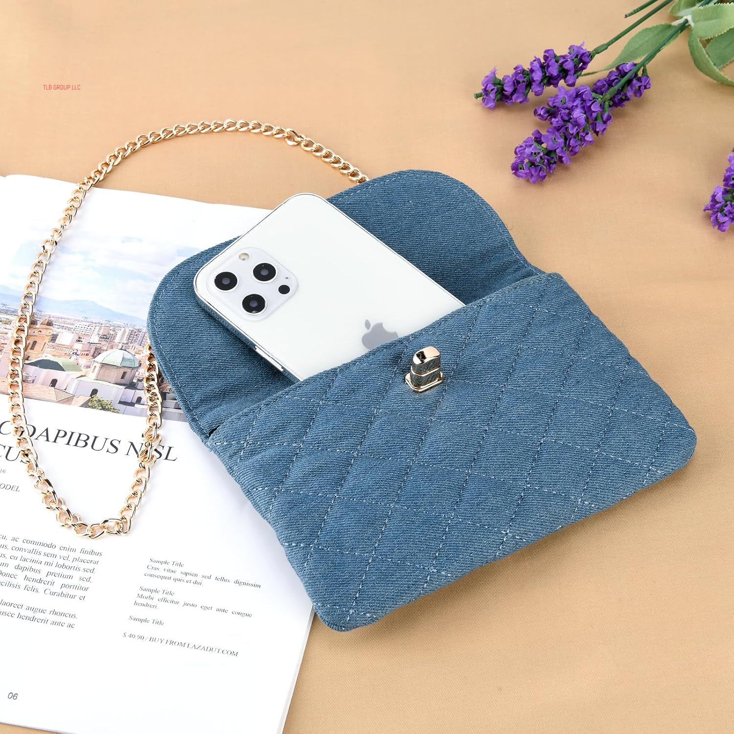 Chain Belt Bag for Women, Fasion Denim Waist Purse Cell Phone Bag for Women,Designer Checkered Crossbody Purse for Women.