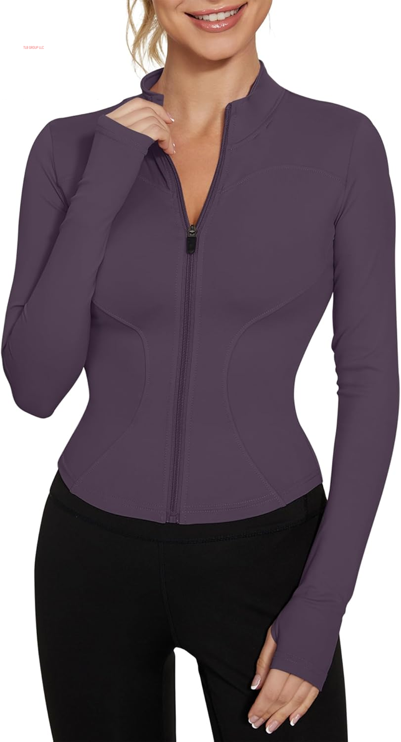 Women'S Workout Jacket Lightweight Zip up Yoga Jacket Cropped Athletic Slim Fit Tops