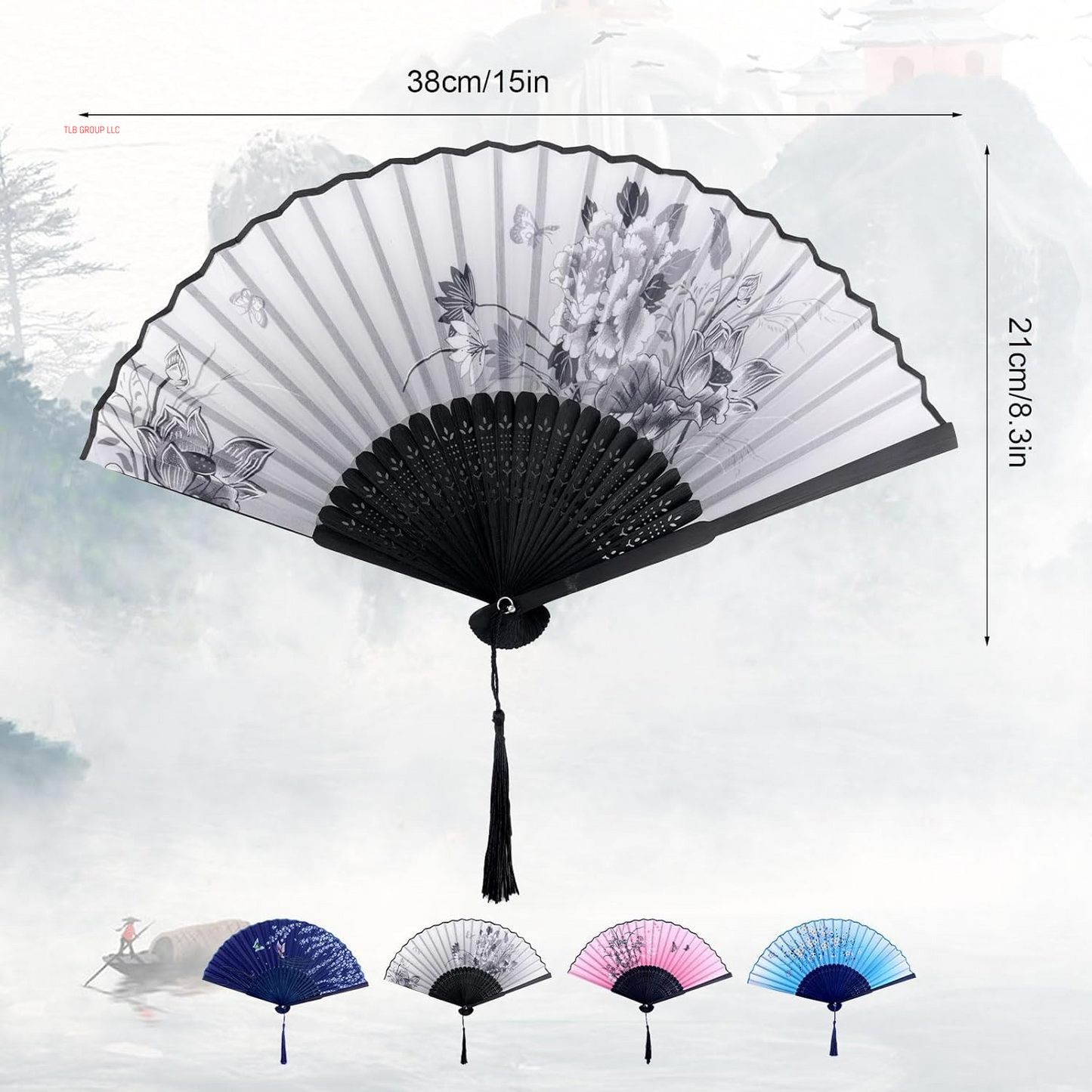 4Pcs Popping Fans for Line Dancing, Foldable Folding Wood Clack Hand Fans Retro Pattern Chinese Style Handheld Rave Accessories for Line Dancing and More