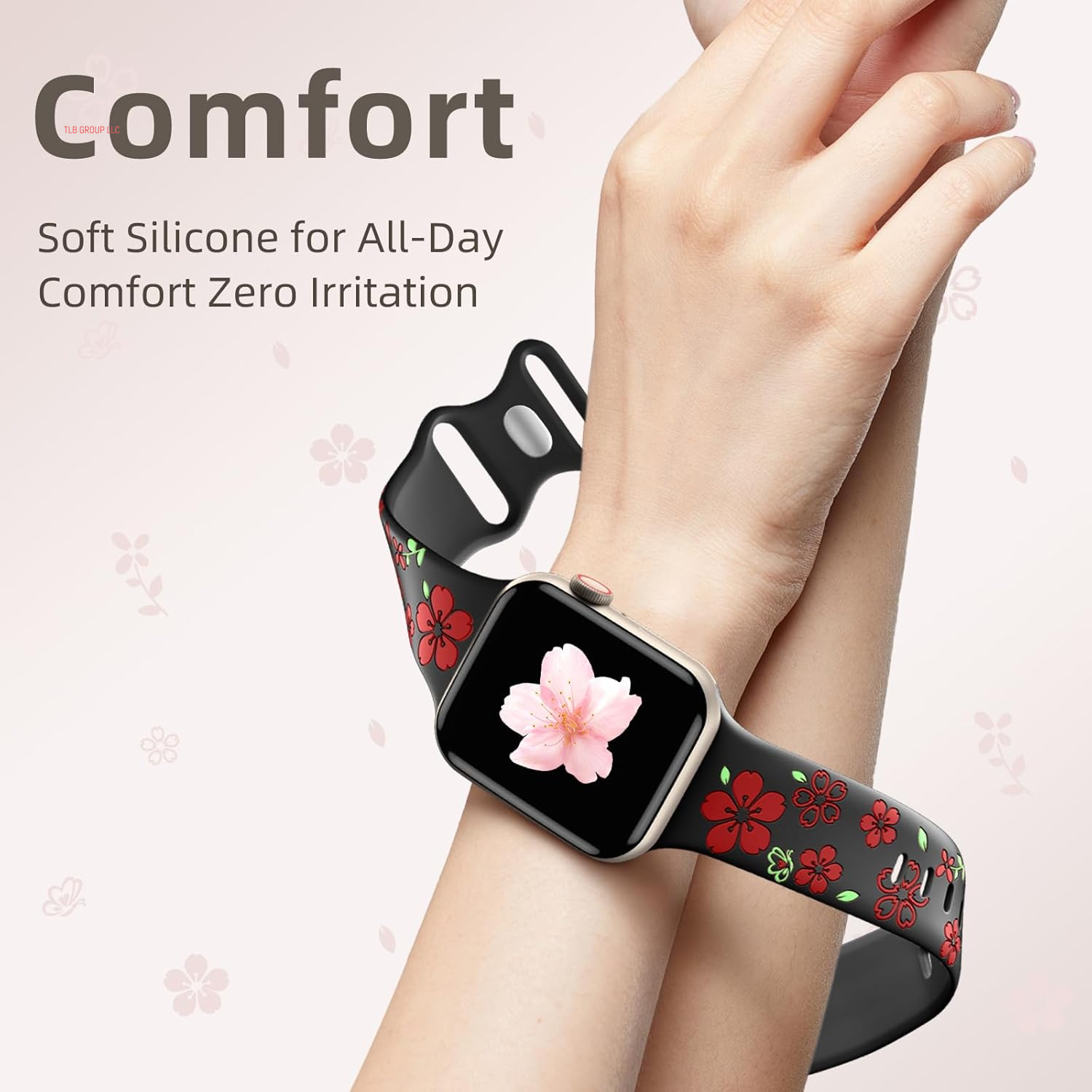 Floral Engraved Band Compatible for Apple Watch Bands for Women 40Mm 41Mm 38Mm 42Mm 44Mm 45Mm 46Mm 49Mm, Cute Flower Silicone Inlay Dressy Strap for Iwatch Series 10 9 8 7 6 5 4 3 2 SE Ultra