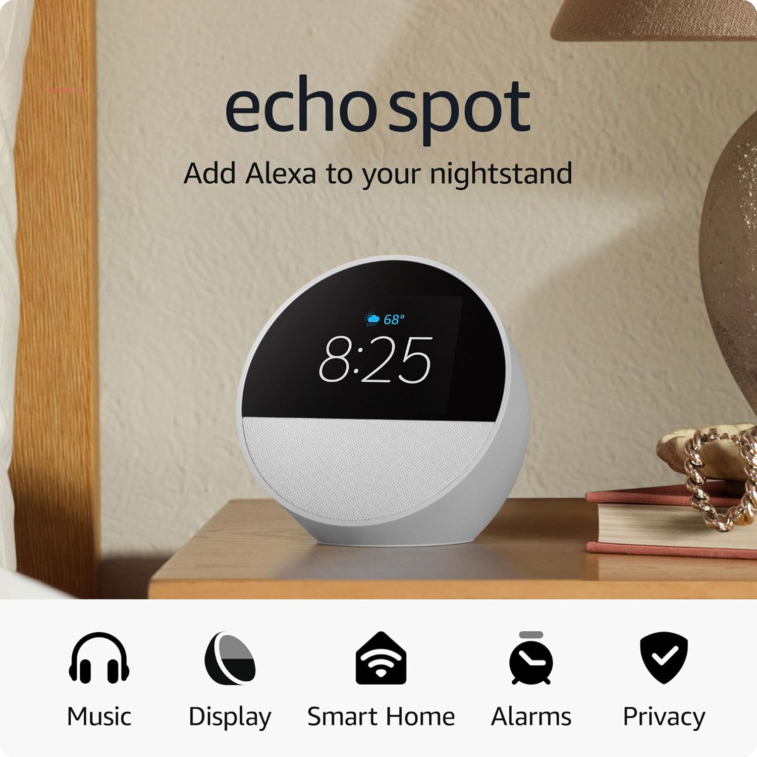 Echo Spot (Newest Model), Great for Nightstands, Offices and Kitchens, Smart Alarm Clock with Alexa, Black