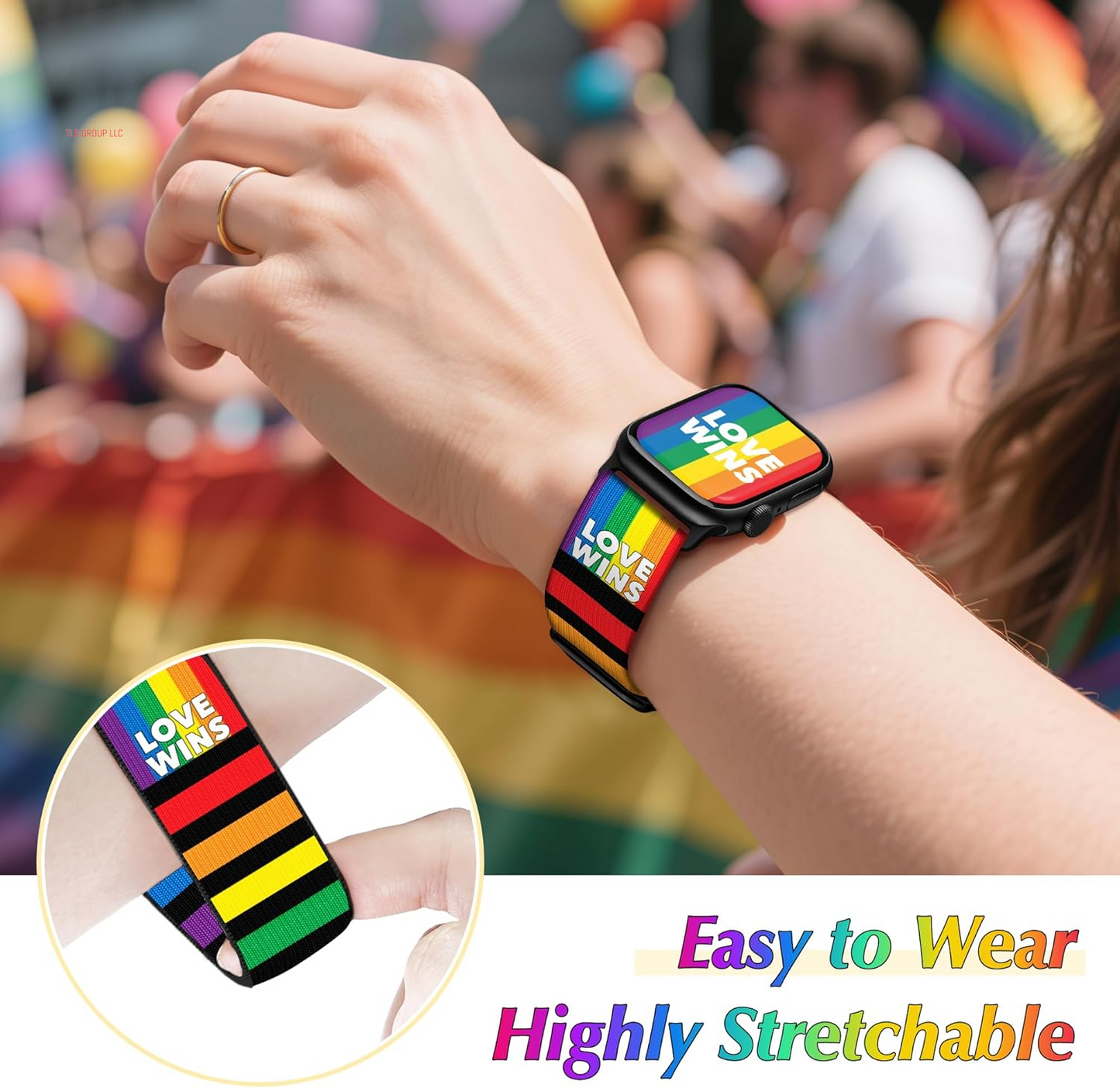 Rainbow Stripes Stretchy Band for Apple Watch Bands 42Mm(S10) 41Mm 40Mm 38Mm for Women Men Iwatch Bands SE Series 10 9 8 7 6 5 4 3, Elastic Nylon Dressy Cute Solo Loop for Apple Watch Band-B