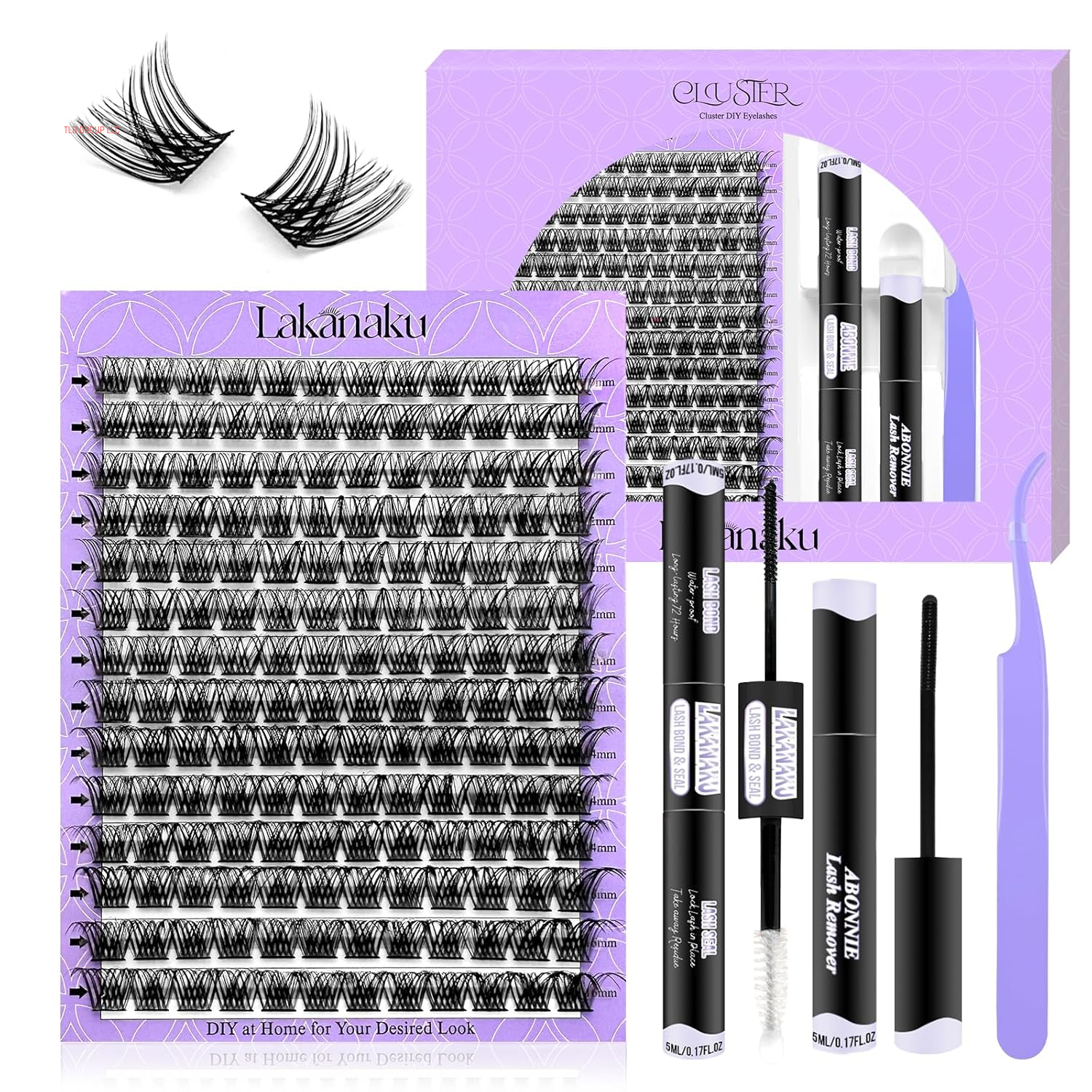 DIY Lash Extension Kit,280 Pcs Cluster Lash Extensions, 10-16Mm Mix Wispy Lash Clusters, 40D+50D D Curl Lash Clusters Kit with Bond and Seal and Tweezer and Remover,Fluffty Lash Extensions