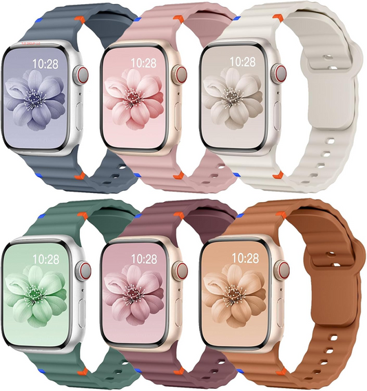 Sport Band for Apple Watch Ultra/2 Bands 49Mm 46Mm 45Mm 44Mm 42Mm 41Mm 40Mm 38Mm for Men Women,Waterproof Soft Silicone Strap Wristband for Iwatch Series 10 9 8 7 6 5 4 3 SE/2 41 45 40 44 Mm,6 Pack