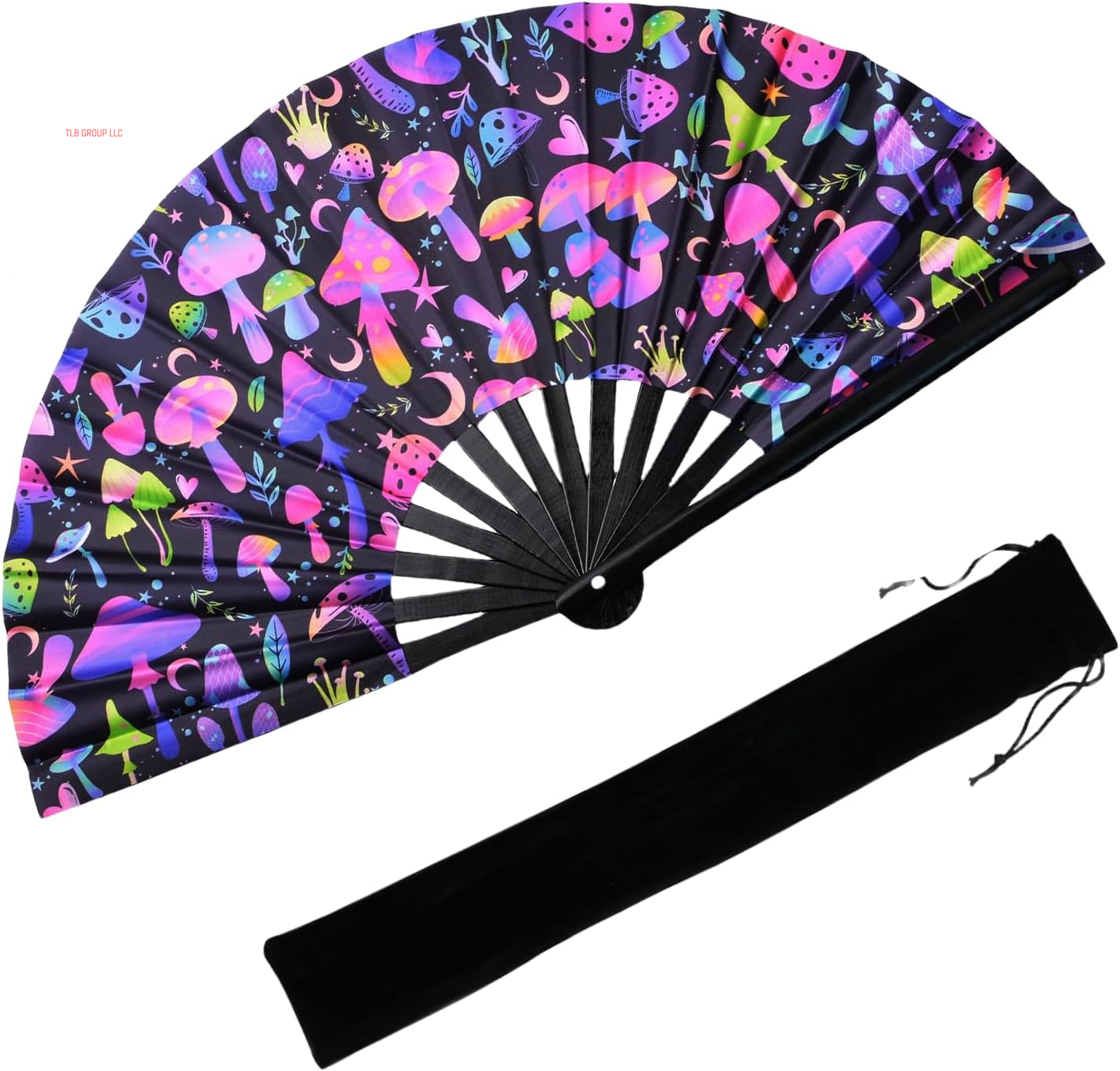 13‘’ UV Glow Large Rave Fan for Men Women, Popping Fan for Line Dancing, Decorative Folding Hand Fan for Party, Home Decoration, Gift, Music Festival Essential, EDM Rave Accessories (Waves)