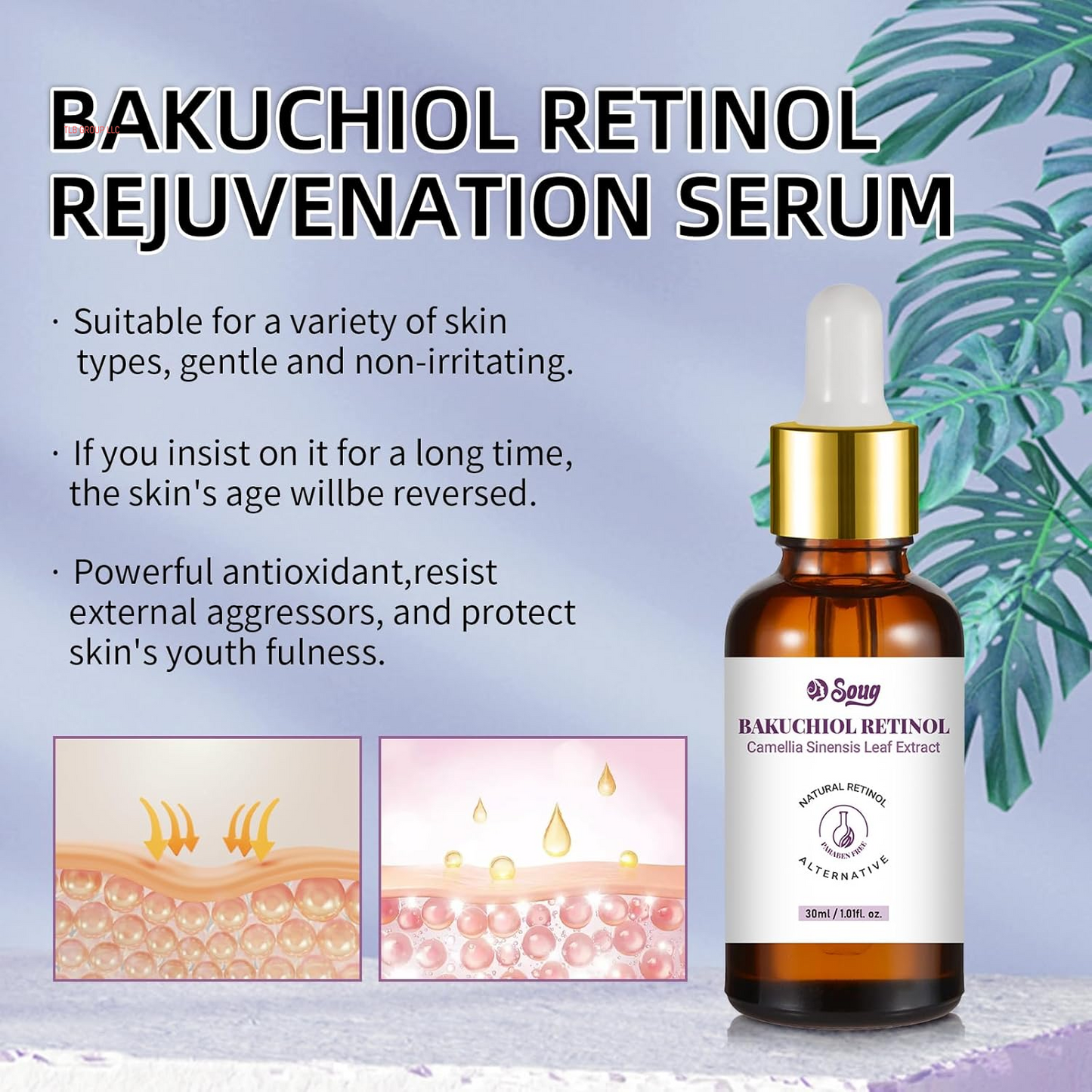 Bakuchiol Retinol Serum, 2 PCS Retinol Rejuvenation Serum for anti Aging & Reduce Wrinkles, Fine Lines & Sagging, Moisturising Skin, 2.02 Fl.Oz