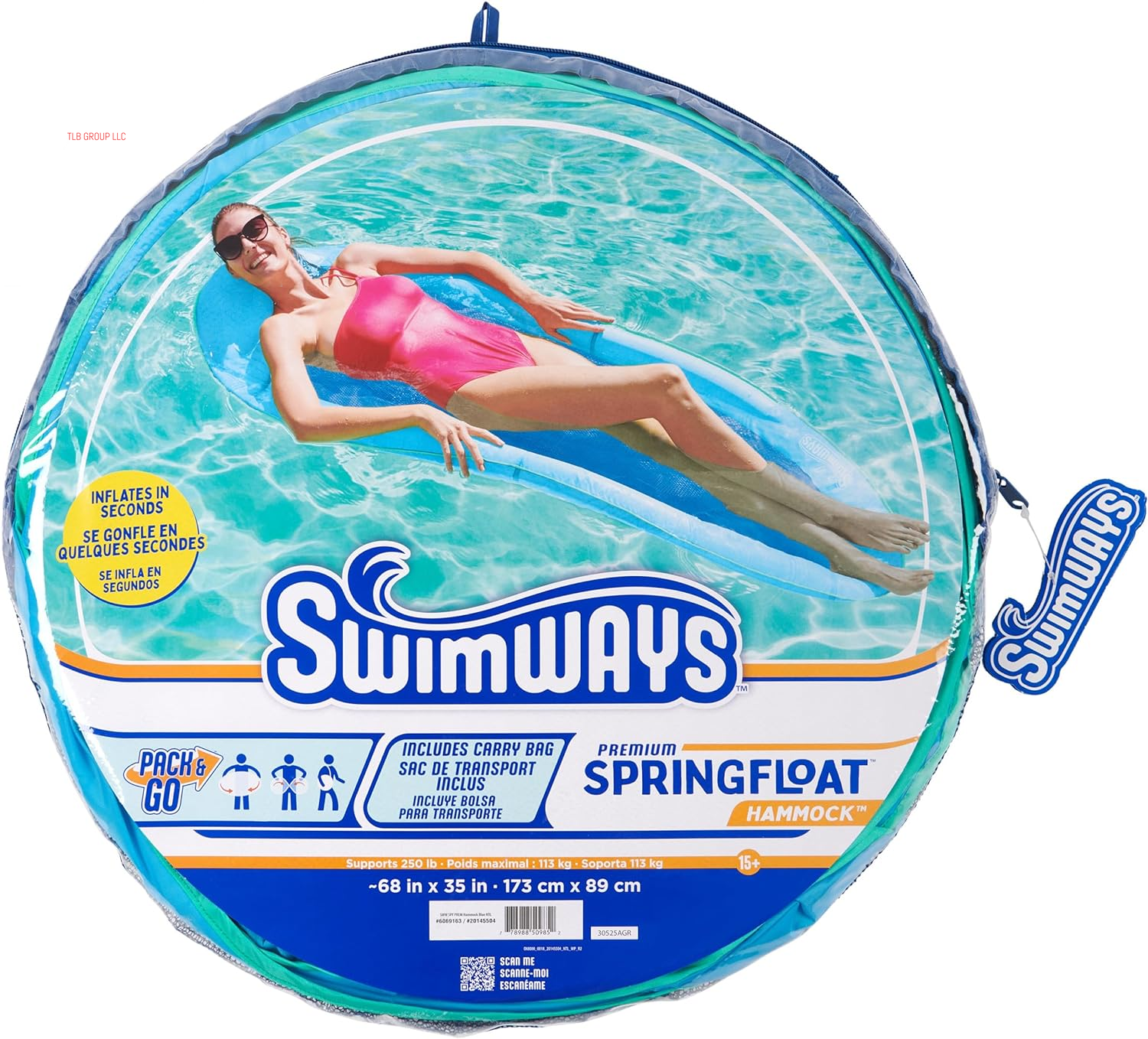 Spring Float Premium Hammock Pool Lounger, Inflatable Pool Floats Adult with Fast Inflation for Ages 15 & Up, Sky Blue