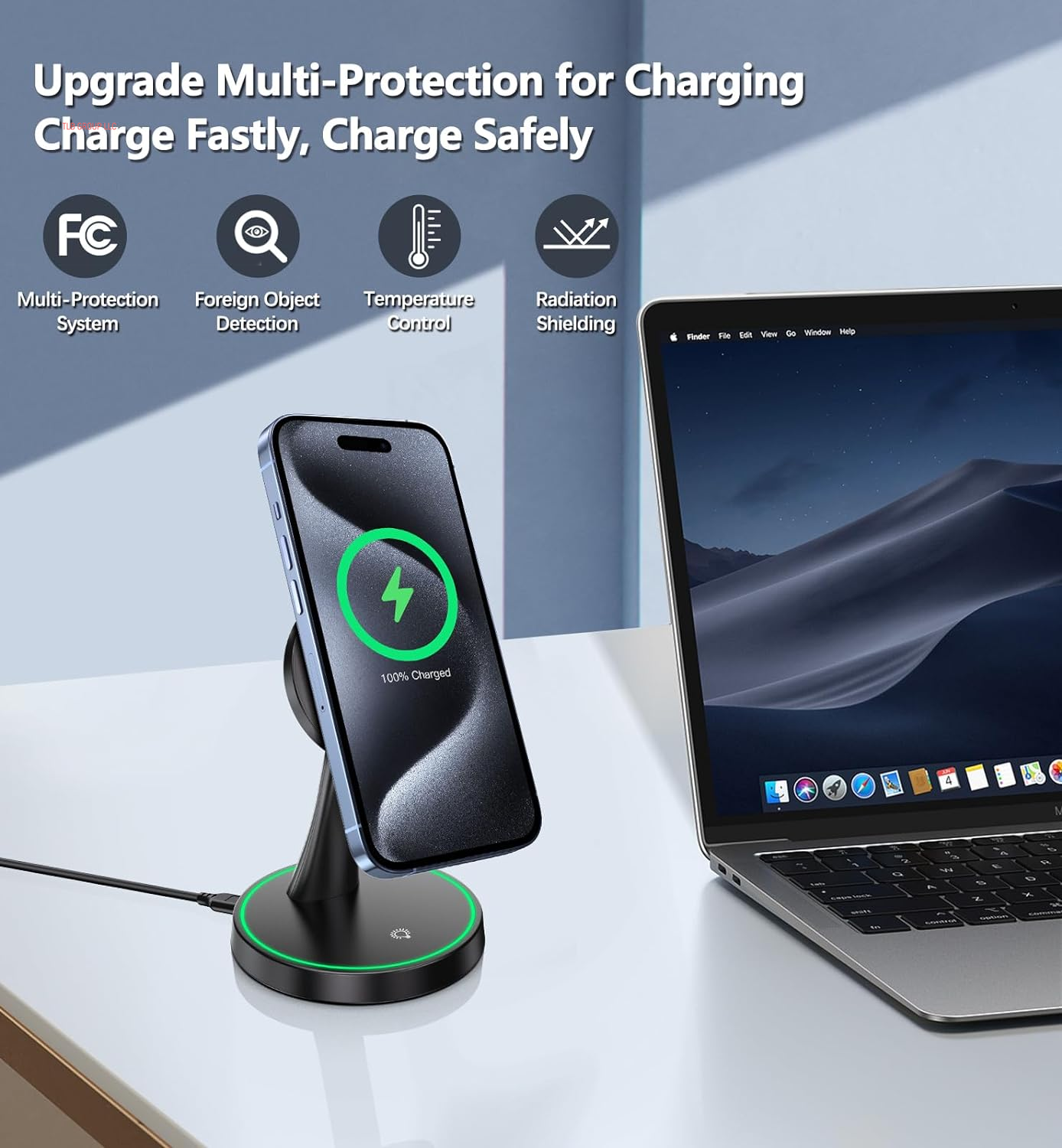 Magnetic Wireless Charger Stand 15W Fast Mag-Safe Charger for Iphone 16/16 Pro/16 Plus/16 Pro Max/15/14/13/12 Series Magnet Wireless Charging Station/Pad with Sleep-Friendly Light for Airpods