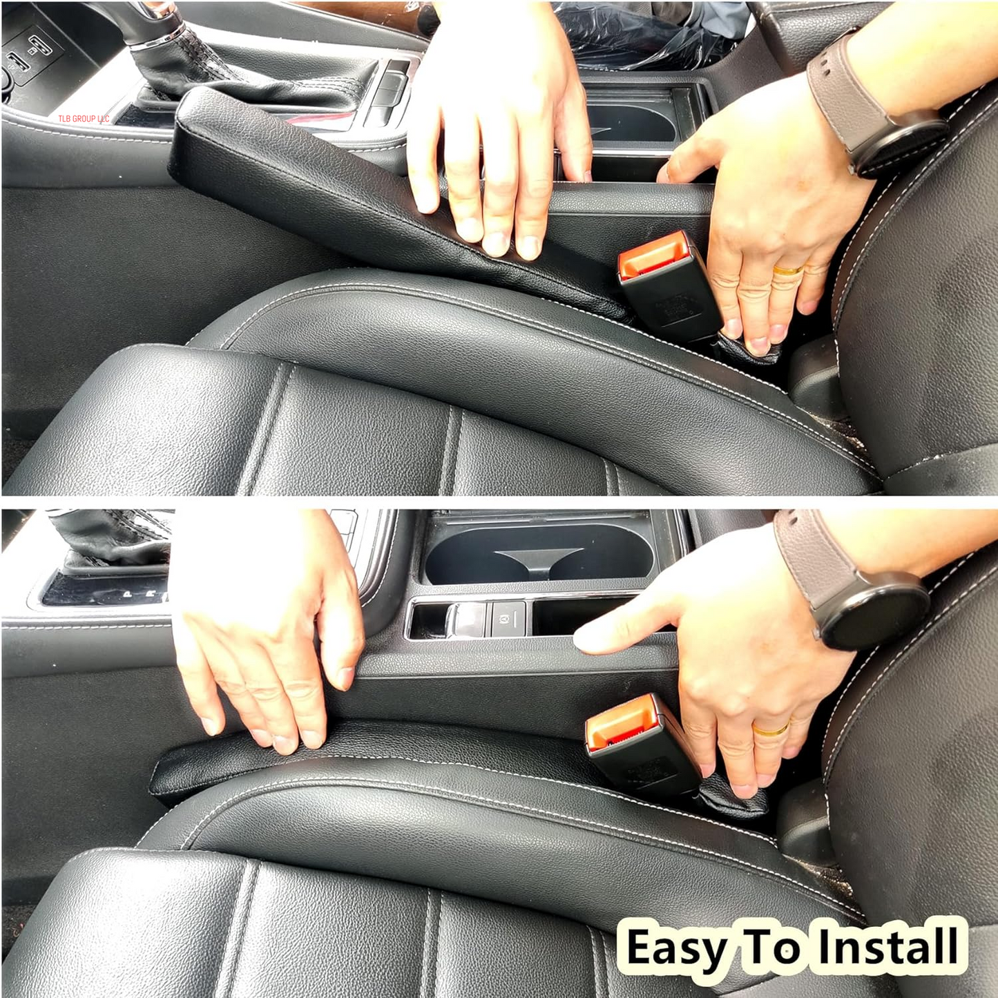 Leather Car Seat Gap Filler, 2 Pack Universal Gap Stopper/Catcher to Fill the Gap between Seat and Console Black Car Crevice Blocker Space Pad