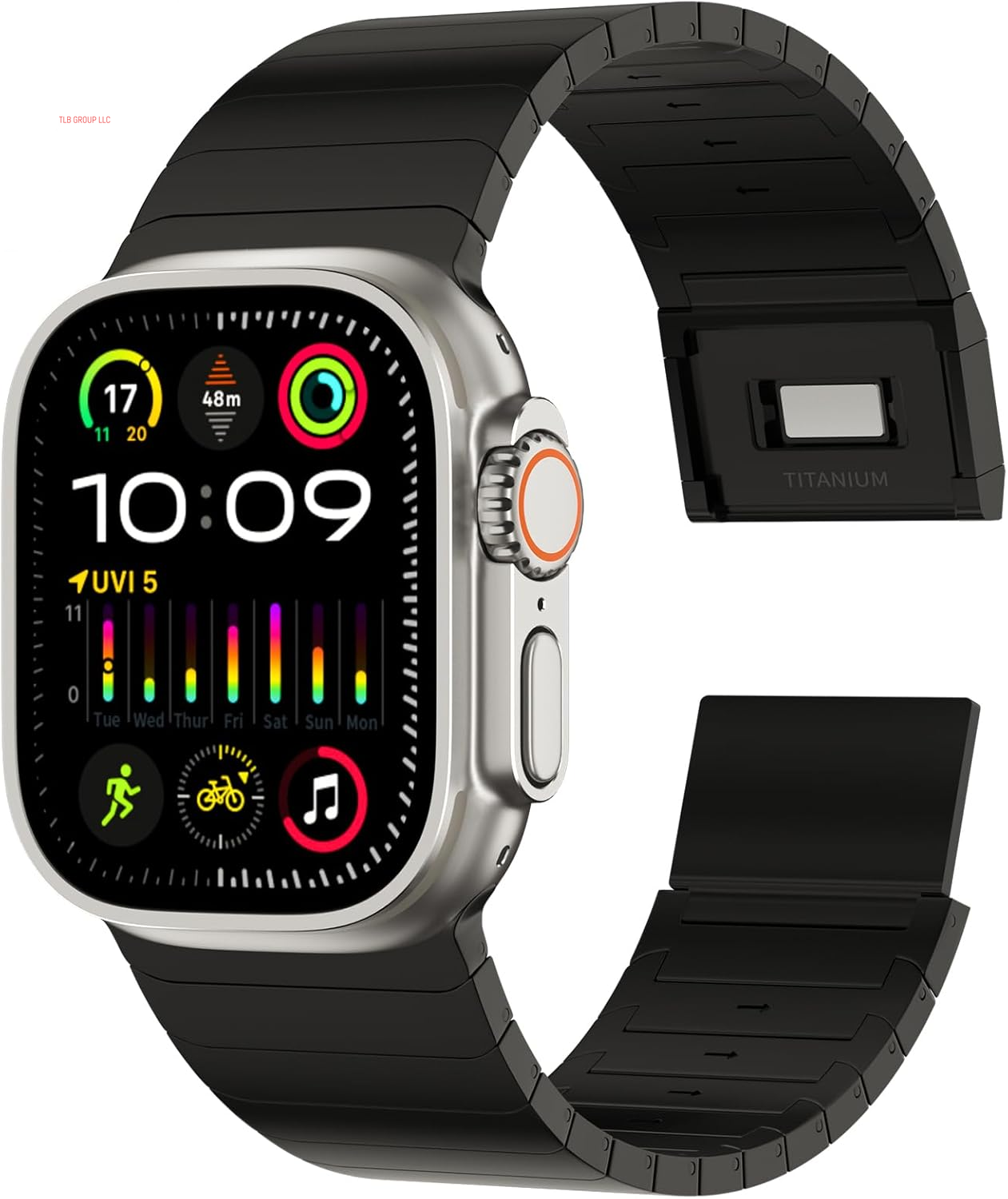 Full Titanium Band Compatible with Apple Watch Ultra 49Mm / Ultra 2 49Mm / Series 10 46Mm, 26Mm Wide Adjustable Links with Titanium Magnetic Clasp Connectors and DLC Coating