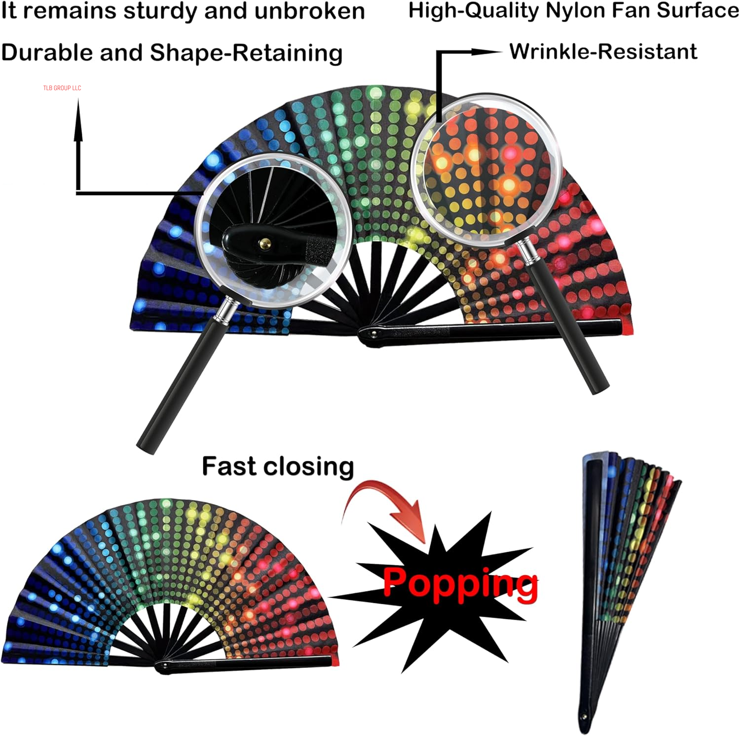 13 Inch Large Folding Fan-Hand Fan Popping Fan for Line Dancing Clacking Fans for Boots on the Ground Dance,Party,Outdoor,Decoration (Party Lights)