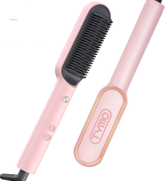 Ring Hair Straightener Brush – Hair Straightening Iron with Built-In Comb, 20S Fast Heating & 5 Temp Settings & Anti-Scald, Perfect for Professional Salon at Home, Sakura Pink