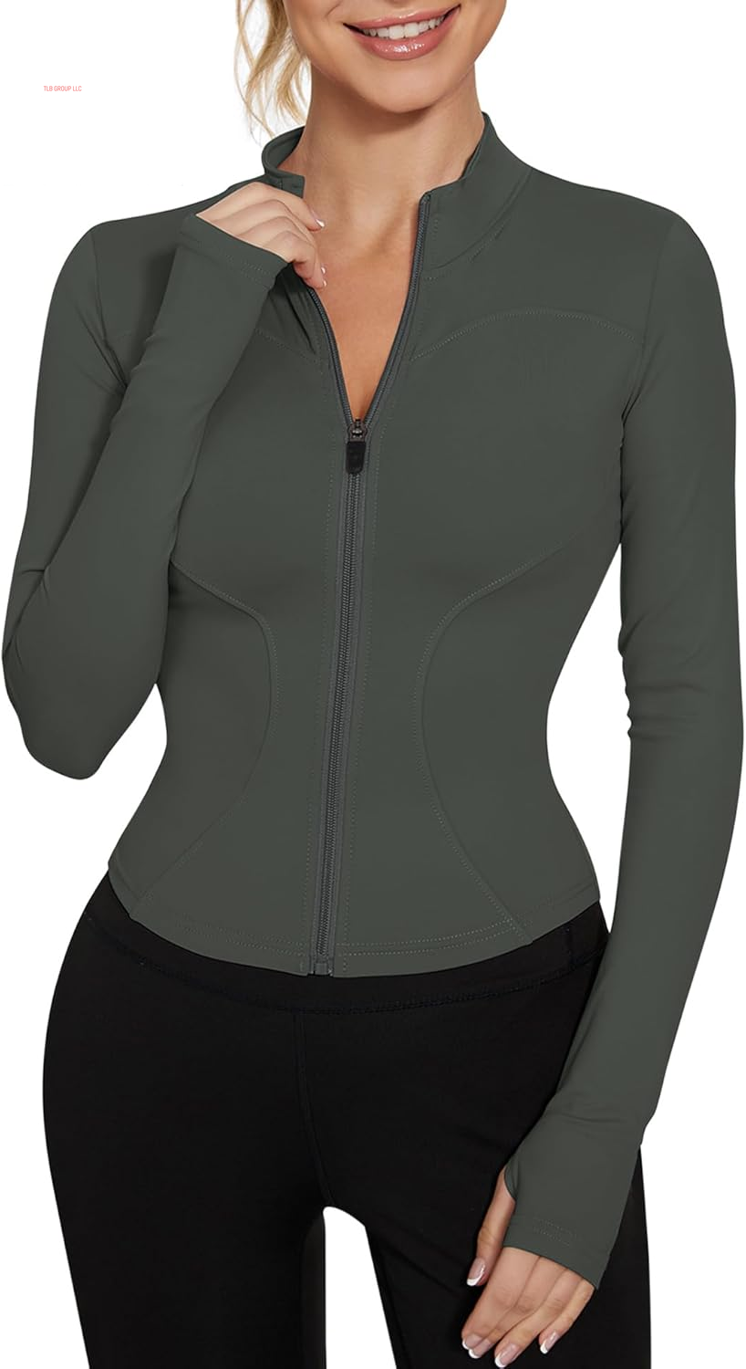 Women'S Workout Jacket Lightweight Zip up Yoga Jacket Cropped Athletic Slim Fit Tops