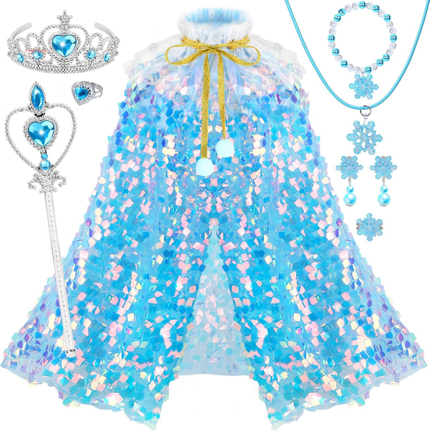 Princess Dress up for Girls 4-6, Mermaid Toddler Toys for Ages 3-8, 8 Pcs Shiny Sequin Princess Cape Set Kids Toys, Princess Girl Toys for Easter Halloween Birthday Christmas Gifts Party Favors