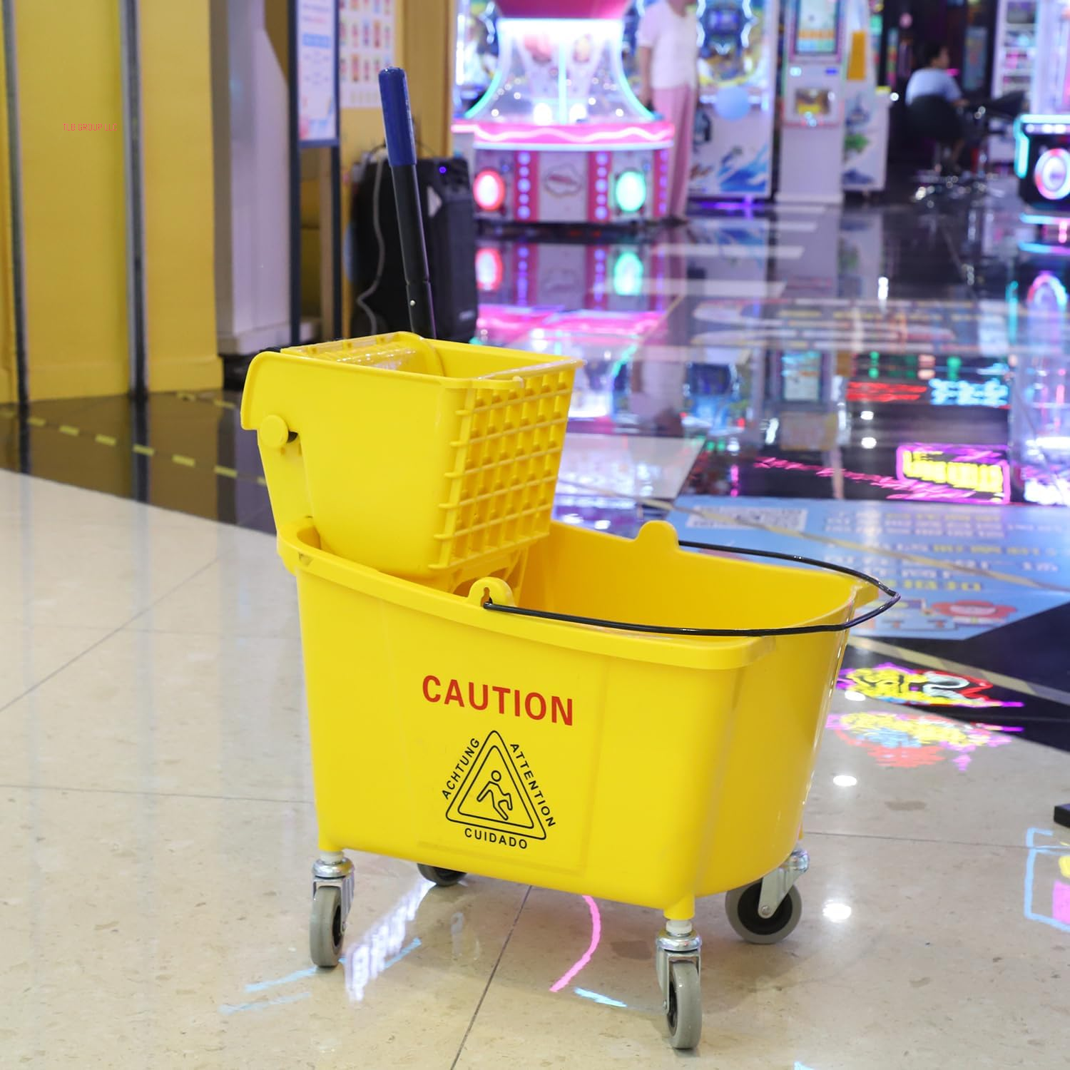 Commercial Mop Bucket with Side-Press Wringer for Floor Cleaning, 35 Quarts, Yellow, Including One Commercial Mop