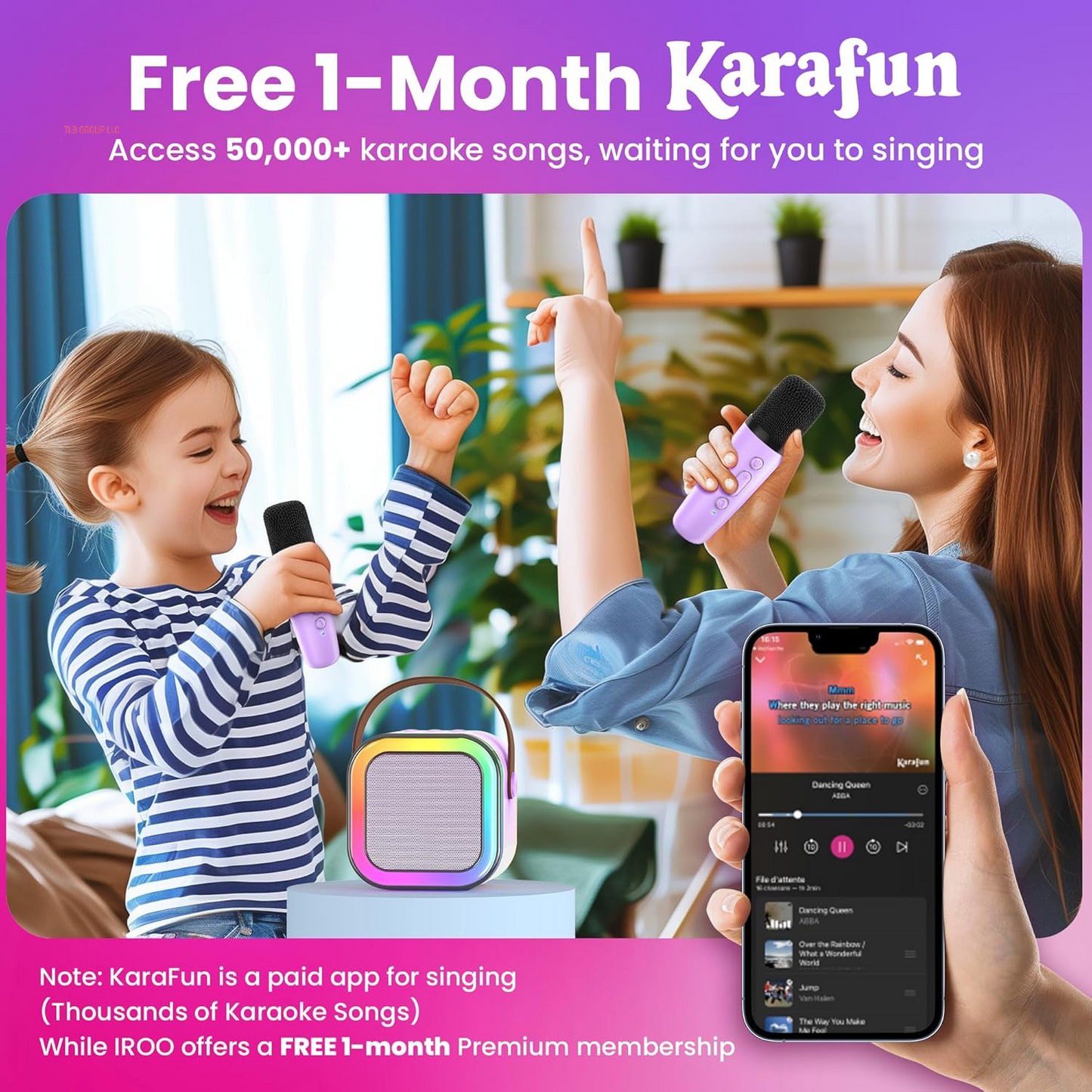 Mini Karaoke Machine for Kids, 2025 TOP Toys Birthday Gifts Ideas for Girls Ages 4, 5, 6, 7, 8, 9, 10, 12+ Years Old, Portable MP3 Player with 2 Wireless Mics for Party(Purple)