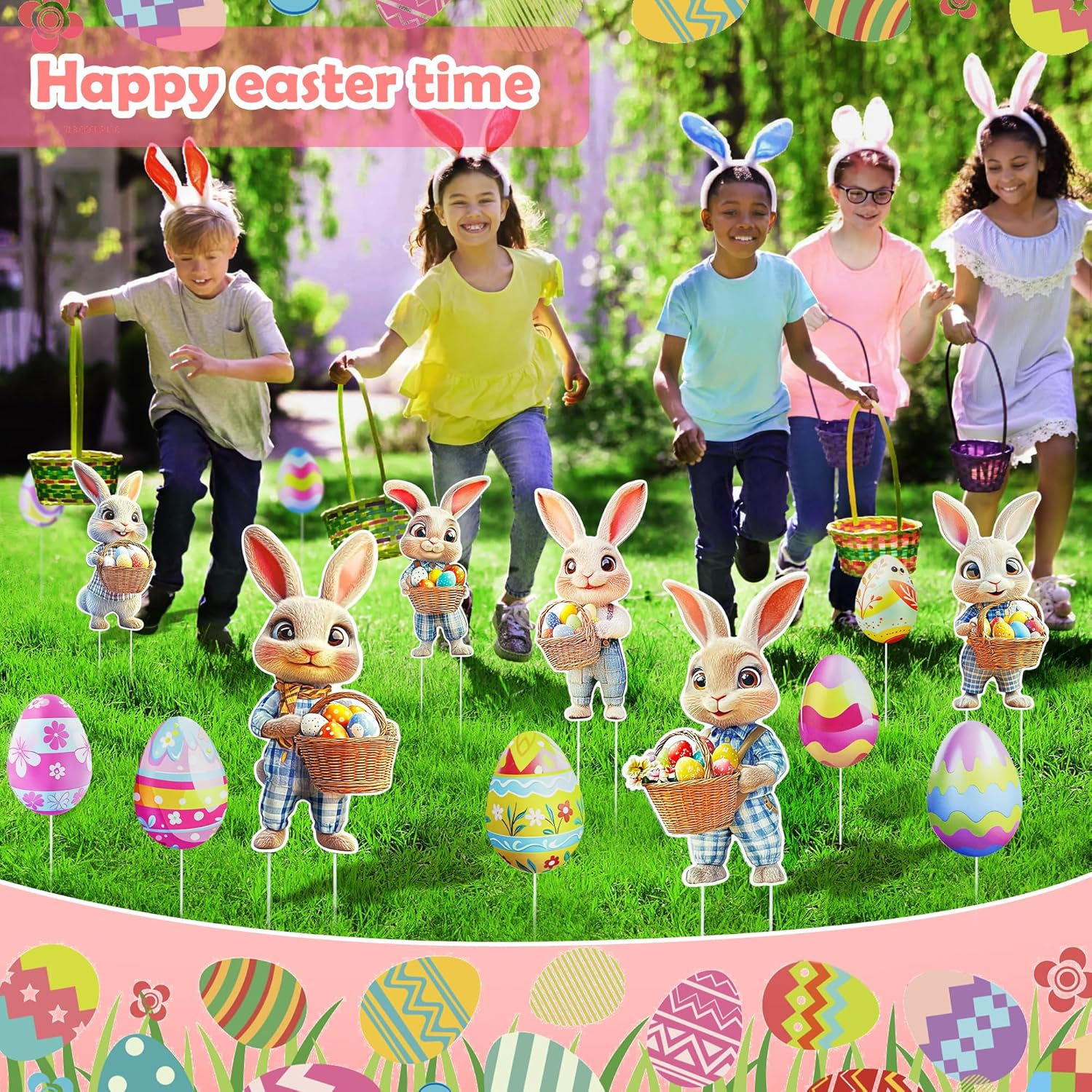 16 PCS Easter Bunny Decorations Outdoor, Easter Yard Signs Bunny and Eggs with Stakes for Home Decor, Waterproof Garden Lawn Spring Signs