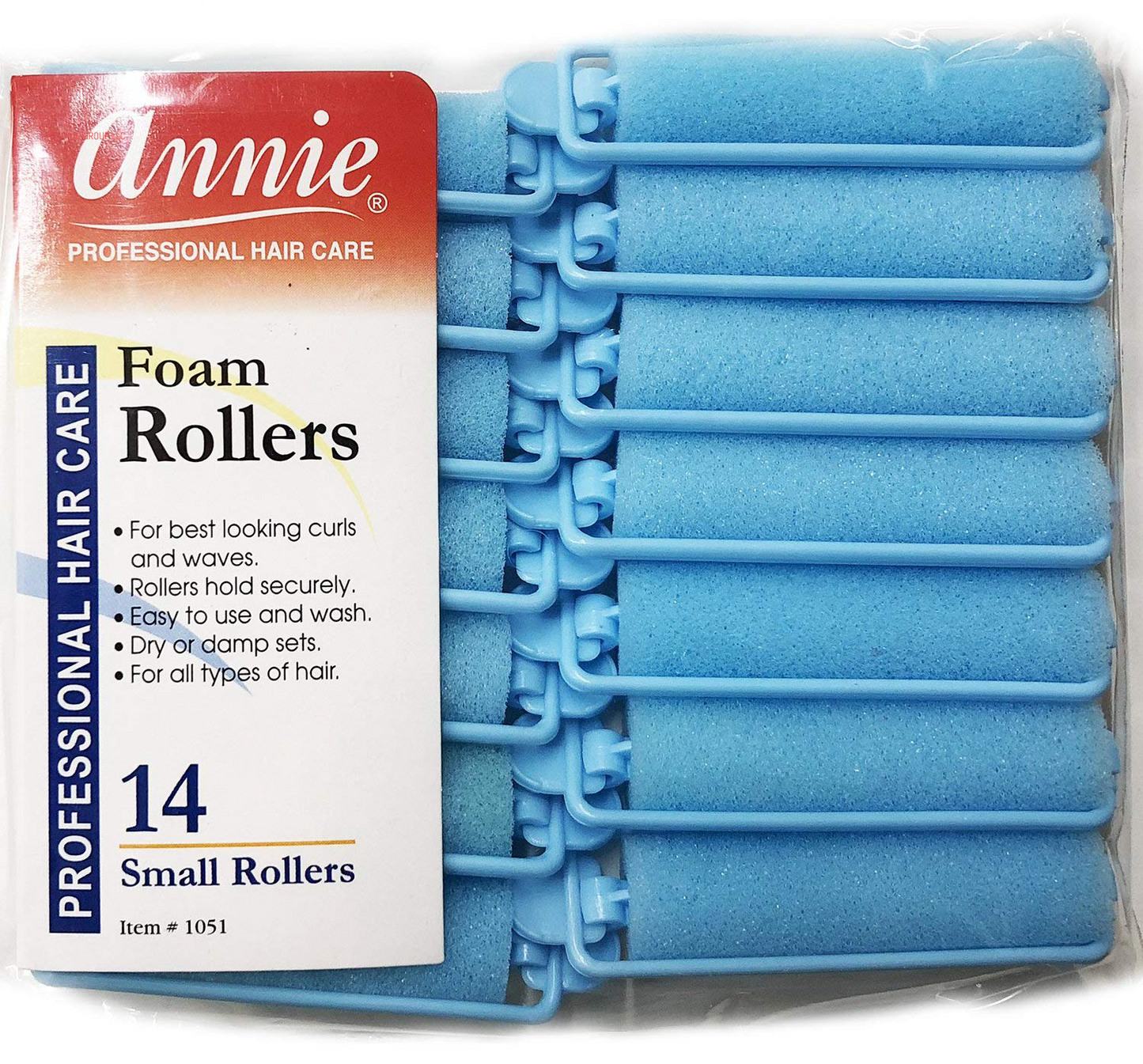 Salon Style Small Foam Hair Rollers - 5/8" Blue - 14 Piece Set - Soft Heat-Less Hair Curling Tools