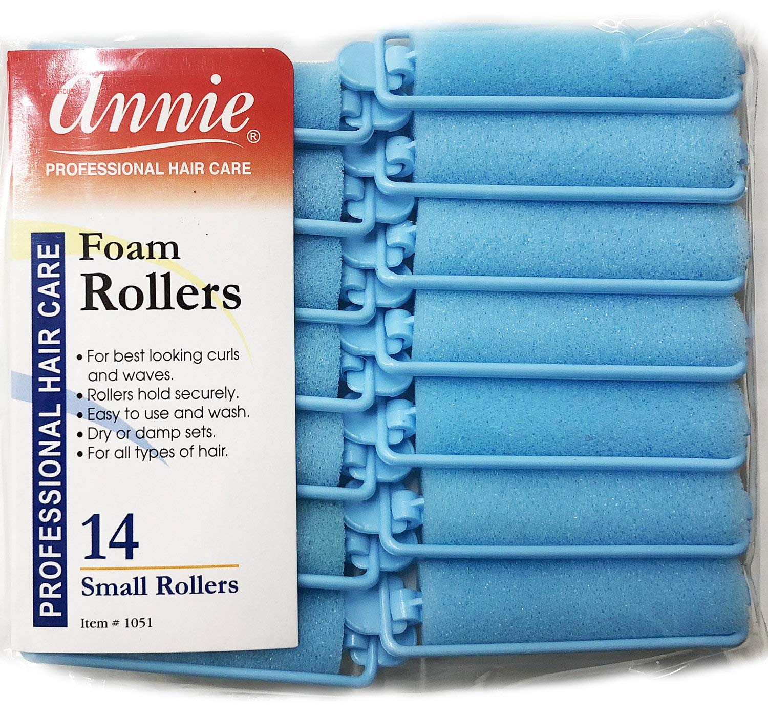 Salon Style Small Foam Hair Rollers - 5/8" Blue - 14 Piece Set - Soft Heat-Less Hair Curling Tools