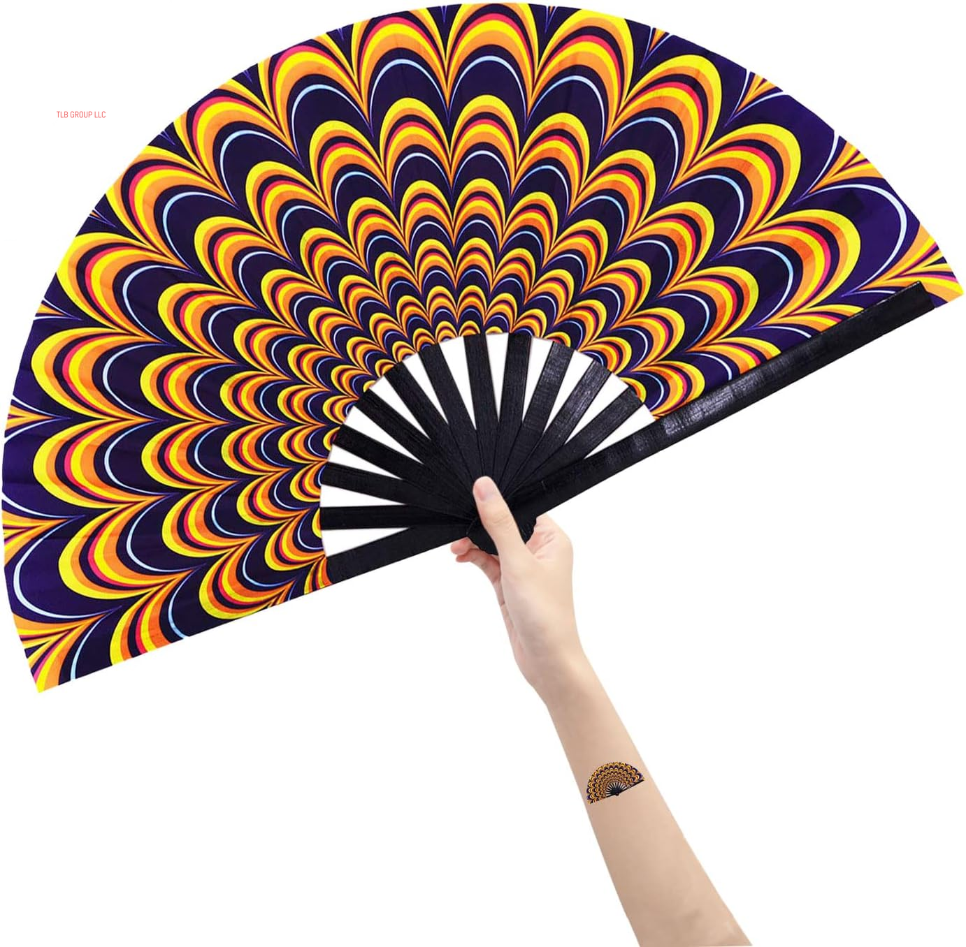 Large Folding Hand Rave Fan Popping Fan for Line Dancing Clacking Fans for Boots on the Ground Dance,Party,Decoration,Festival (DJ Lighting)