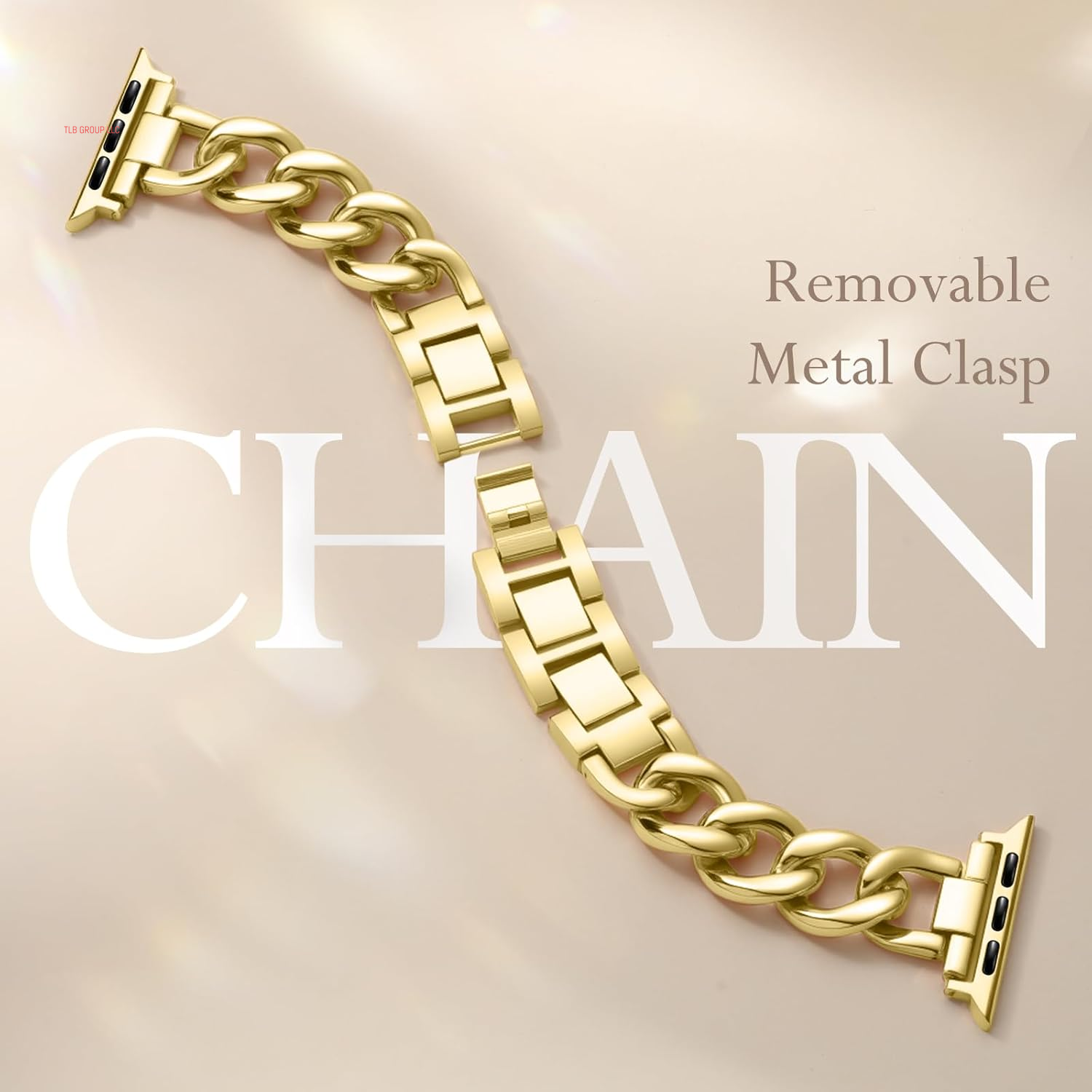 Gold Band Compatible with Apple Watch Bands for Women 40Mm 38Mm 41Mm 42Mm 44Mm 45Mm 46Mm, Metal Chain Link Steel Replacement Accessories Bracelet for Iwatch Bands Series 10 9 8 7 6 5 4 3 2 1 SE