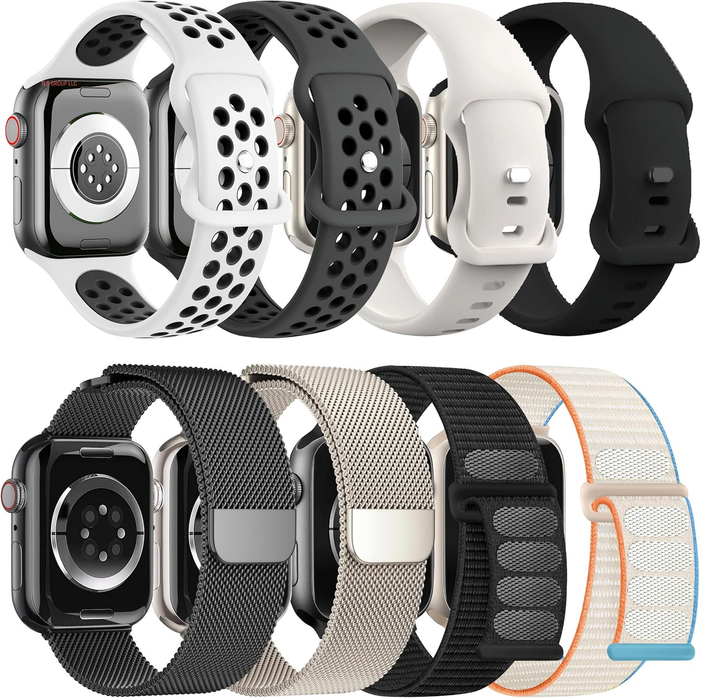 8 Pack Compatible with Apple Watch Ultra 2 Band 49Mm 46Mm 45Mm 44Mm 42Mm 41Mm 40Mm 38Mm Men Women,Breathable Trail Loop+Alpine Loop+Ocean+Sport Band for Ultra2/Ultra Iwatch Series 10/9/8/7/6/SE/5/4/3