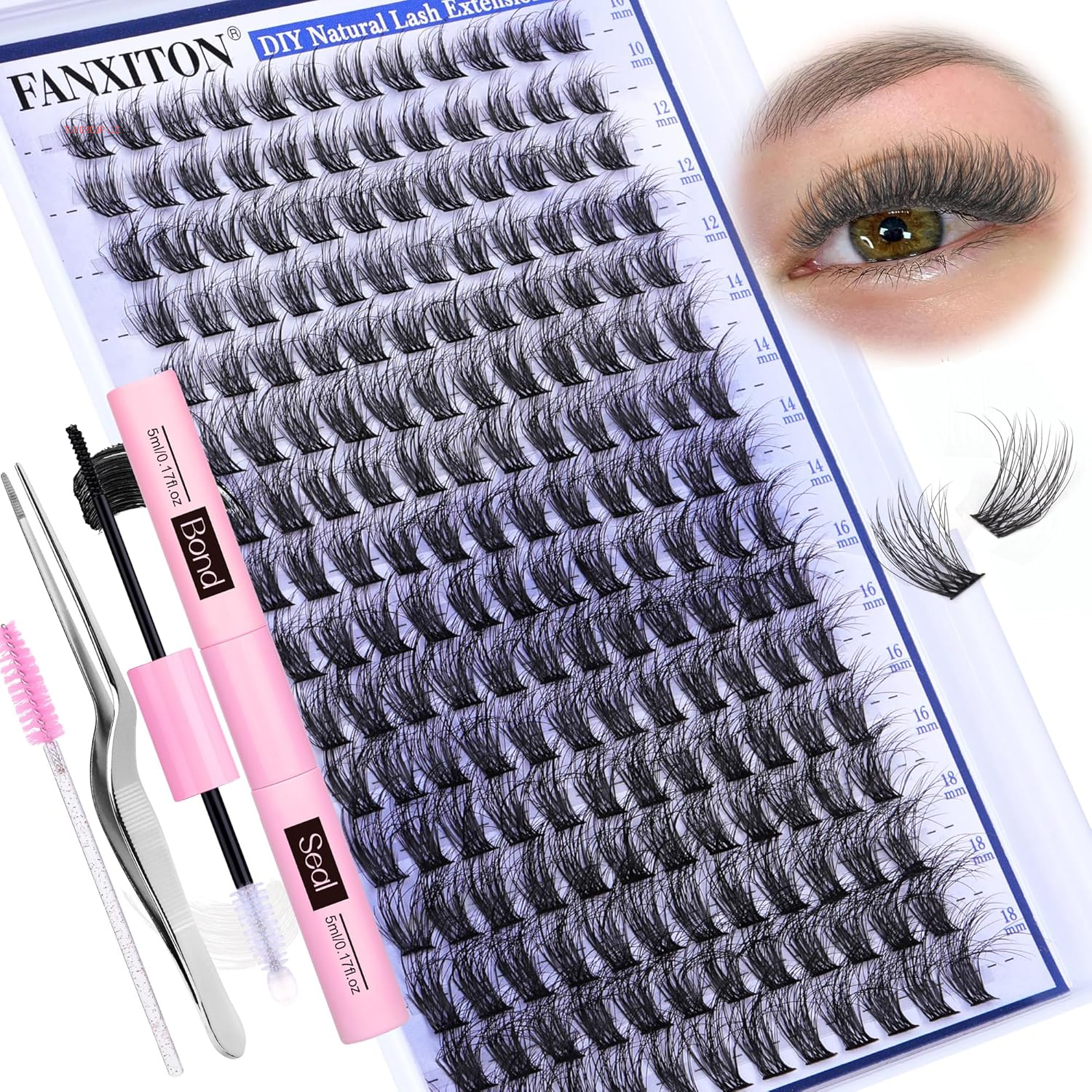 DIY Lash Extension Kit 40D+50D Volume Lash Clusters Kit with Lash Bond and Seal 280 Pcs Thick Individual Lashes 9-16 Mm D Mink Lashes Cluster, Lash Cluster Remover and Tweezers by