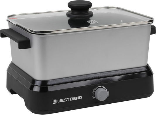 87905 Slow Cooker Large Capacity Non-Stick Vessel with Variable Temperature Control Includes Travel Lid and Thermal Carrying Case, 5-Quart, Silver TRUCK DRIVER