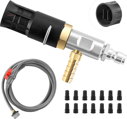 Adjustable Long Range Nozzle for Pressure Washer 5-6.5 GPM, Downstream Injection Spray Nozzle Kit, High Power Washing External Chemical Injector with 1/4” Quick Connect, 2500 to 4000 PSI
