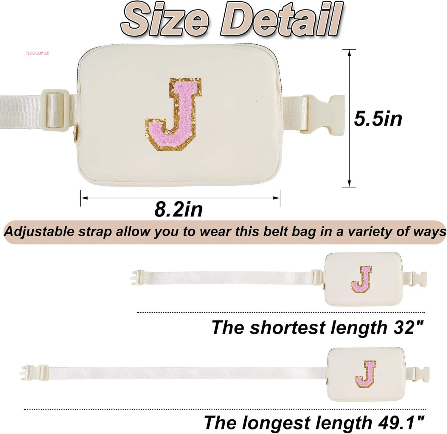 Personalized Belt Bag for Women Girls - Fashion Mini Waist Packs with Adjustable Strap - Trendy Travel Fanny Pack Crossbody Bags with Initial Letter - Teen Gifts | Cream,J