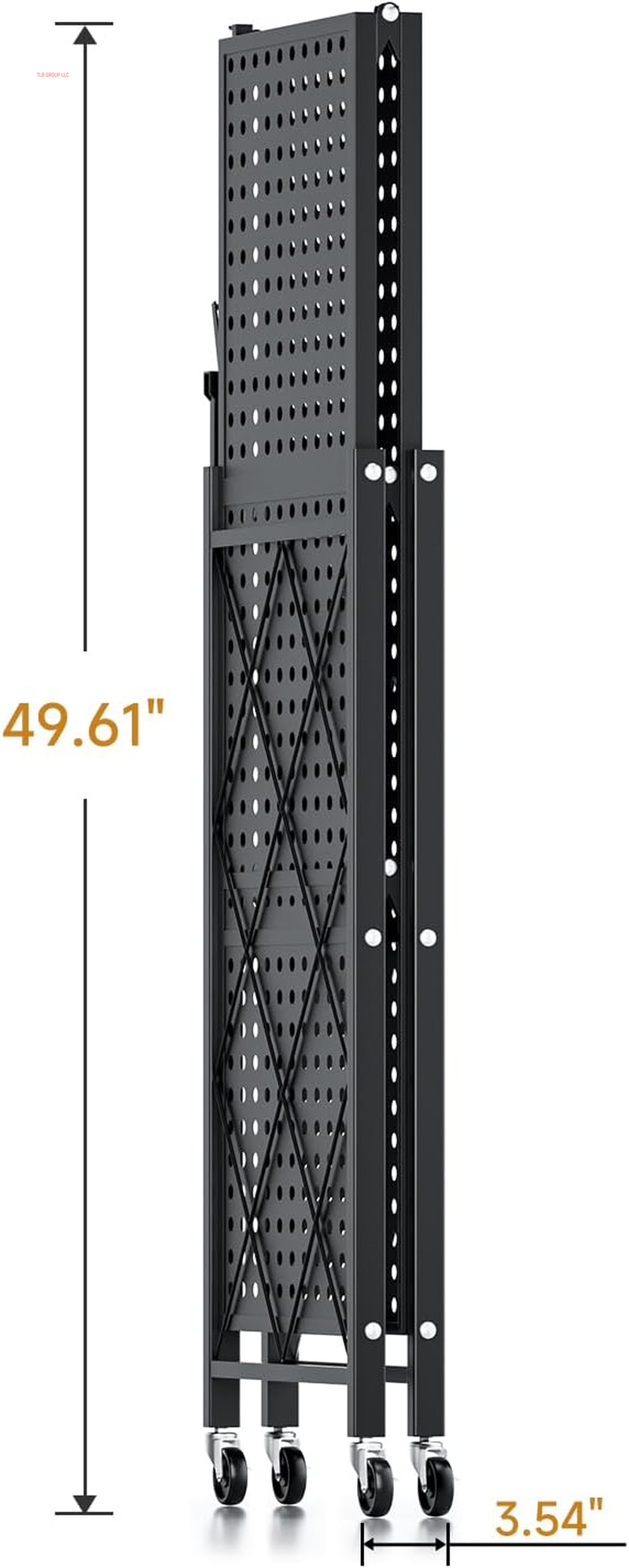 Heavy Duty 3-Tier Foldable Metal Rack, 14.96" D X 27.95" W X 34.25" H Storage Shelving Unit 750 Lbs with Wheels Moving Organizer Shelves for Garage Kitchen, Black