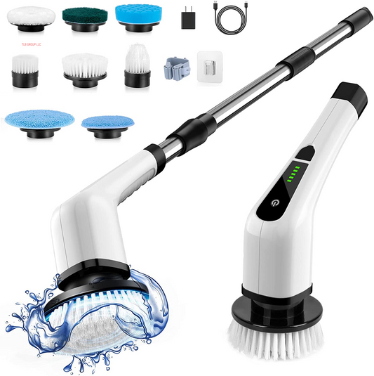 Electric Spin Scrubber, Cordless Cleaning Brush Scrubber for Home, 400Rpm/Mins-8 Replaceable Brush Heads-90Mins Work Time, 3 Adjustable Size, 2 Speeds for Bathroom Shower Bathtub Glass Car