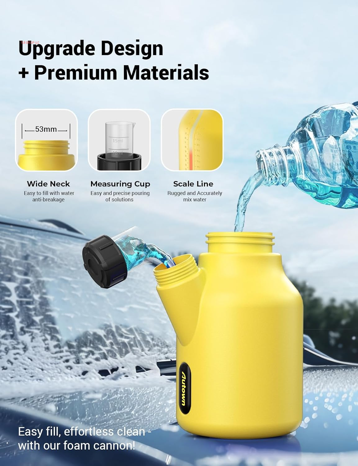 Foam Cannon for Pressure Washer, Car Wash Foam Sprayer with 1/4” Quick Connector, Heavy Duty Car Wash Foam Gun, Adjustable Nozzle, Wide Neck, 1 L Bottle