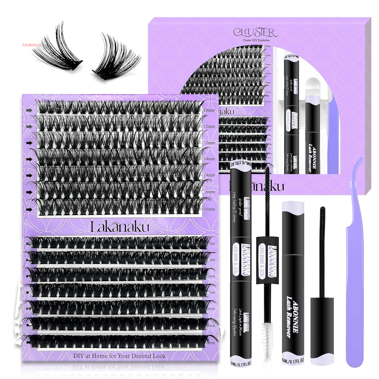 DIY Lash Extension Kit,280 Pcs Cluster Lash Extensions, 10-16Mm Mix Wispy Lash Clusters, 40D+50D D Curl Lash Clusters Kit with Bond and Seal and Tweezer and Remover,Fluffty Lash Extensions