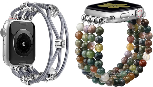Braided Nylon Stretchy Strap Natural Stone Beaded Bracelet Band Bundle Compatible with Apple Watch 38Mm 40Mm 41Mm 42Mm (S10) for Women for Iwatch Series 10/9/8/7/6/5/4/3/2/1/SE